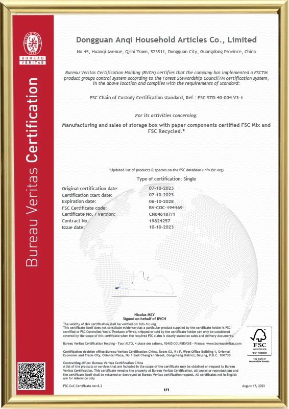 Certificado FSC de Cadena de Custodia