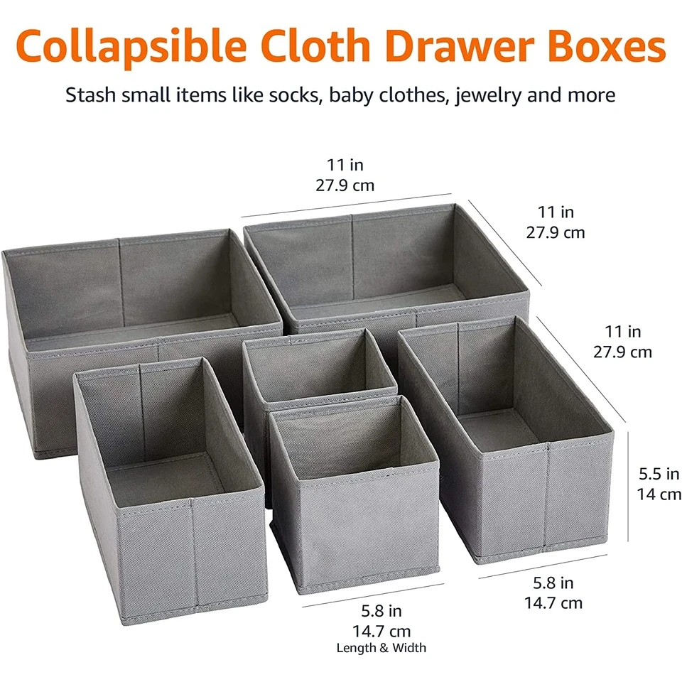Juego de cajas de almacenamiento de ropa interior de 6 piezas
