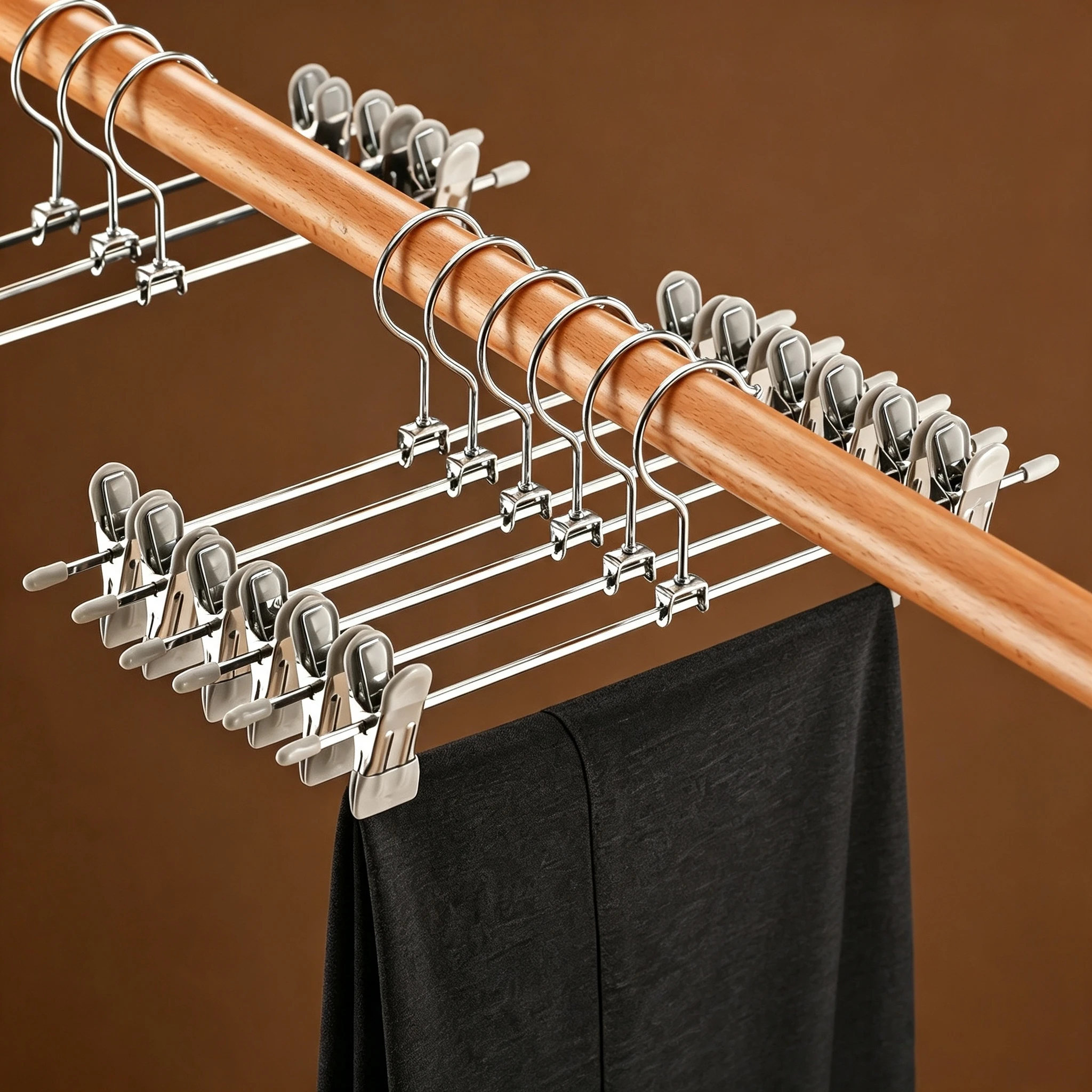 Percha para pantalones con clip telesc&oacute;pico de metal