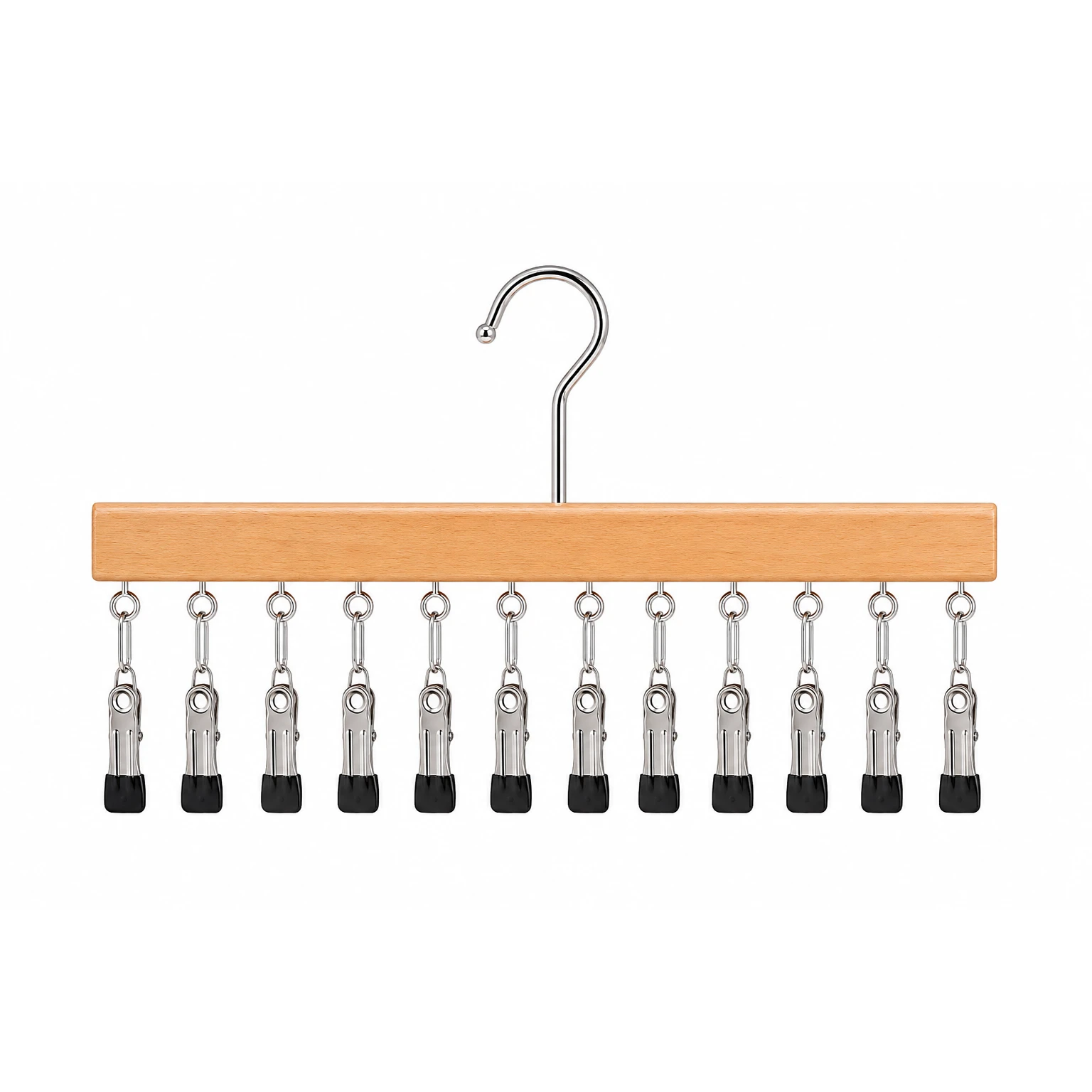 Percha para almacenamiento de accesorios y ropa interior con m&uacute;ltiples clips de madera maciza