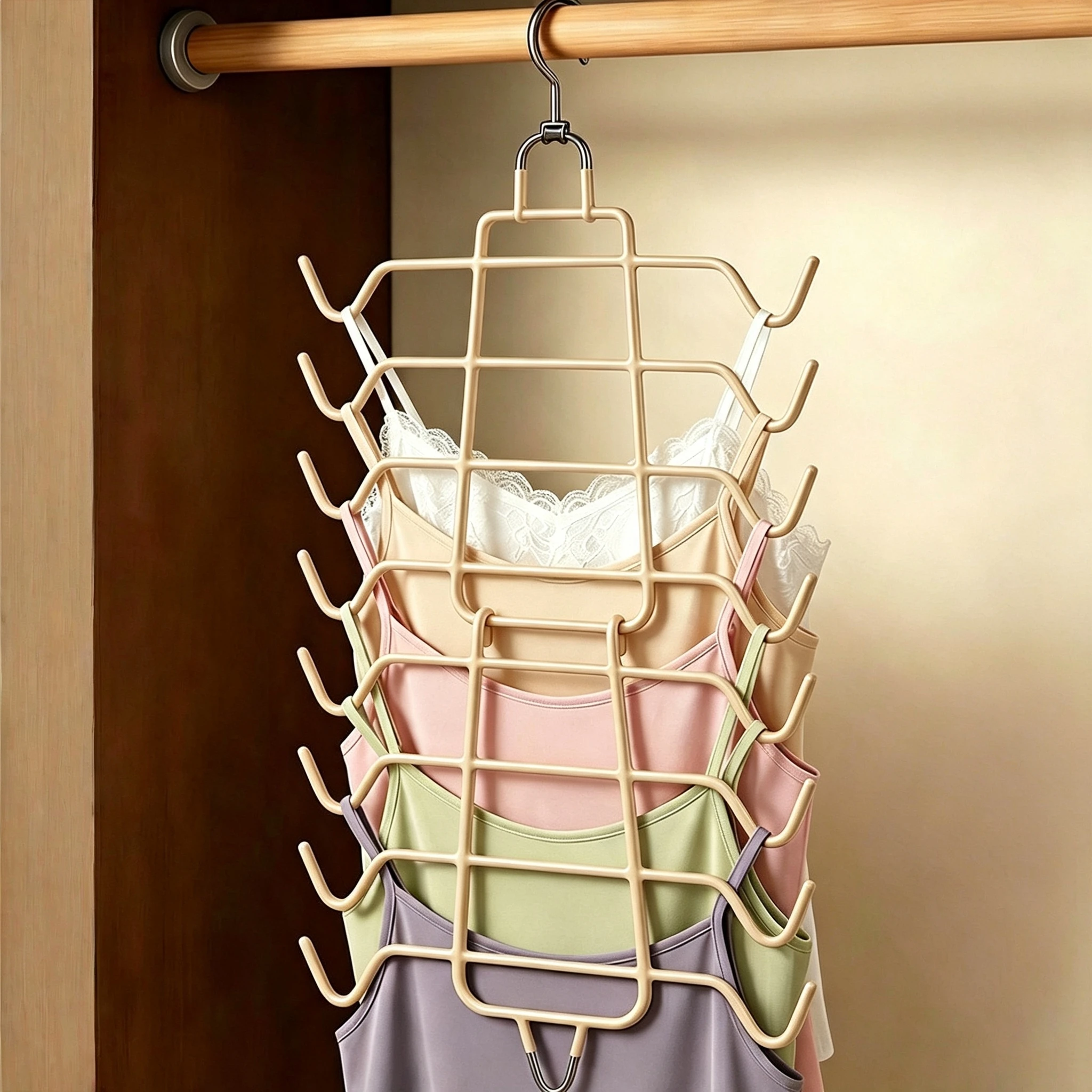 Colgador de camisola y ropa interior de espina de pescado multicapa