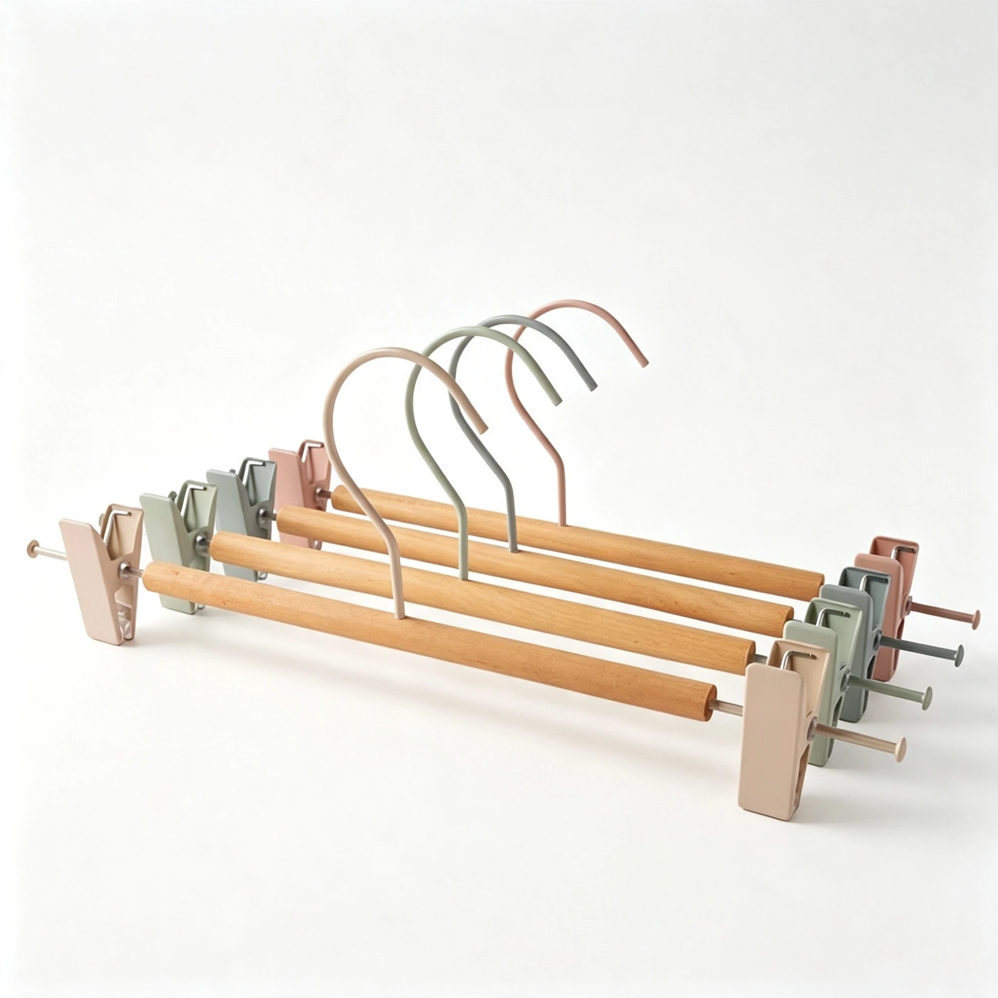 Percha cil&iacute;ndrica con pinza para pantalones de madera natural