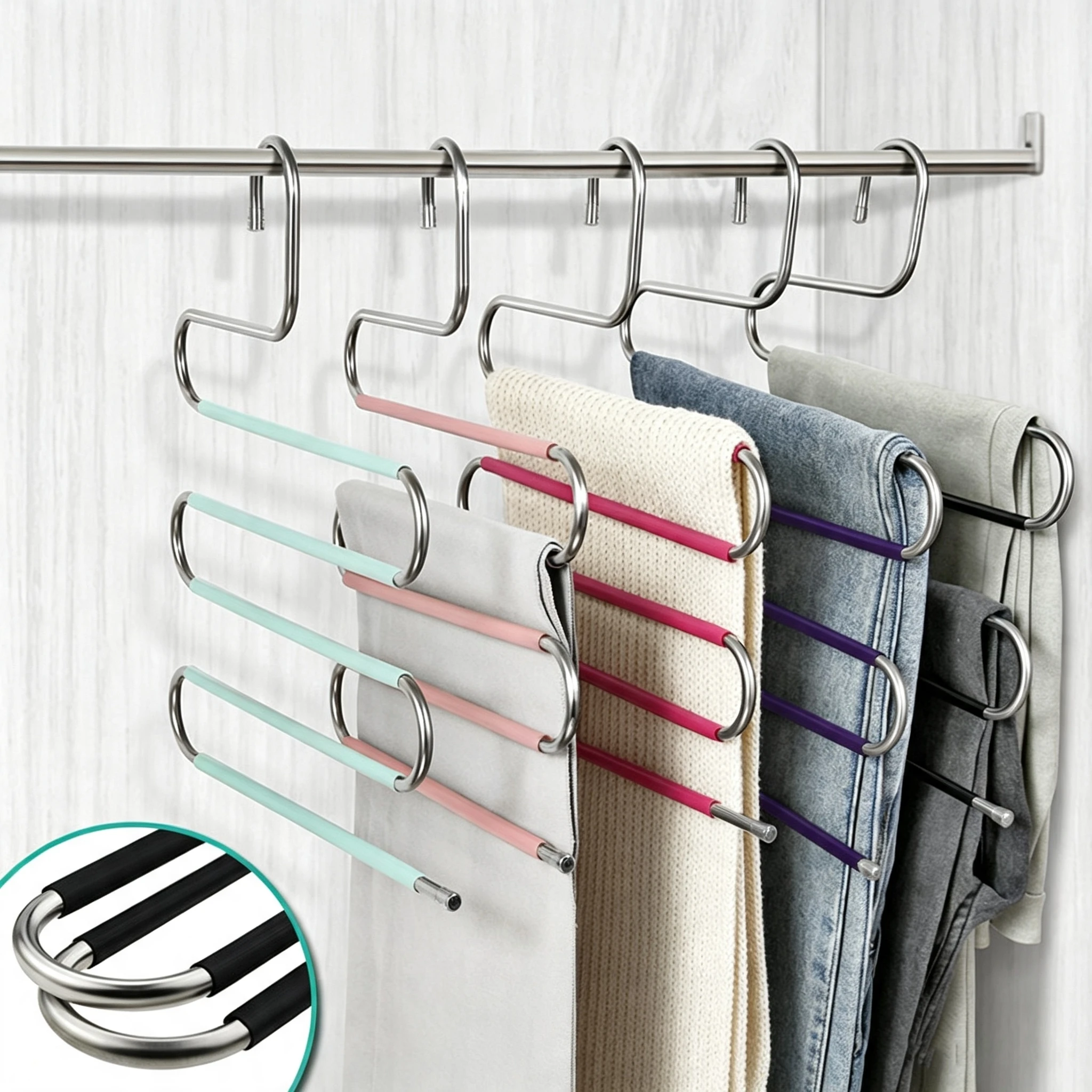 Percha para pantalones antideslizante de espuma multicapa en forma de S