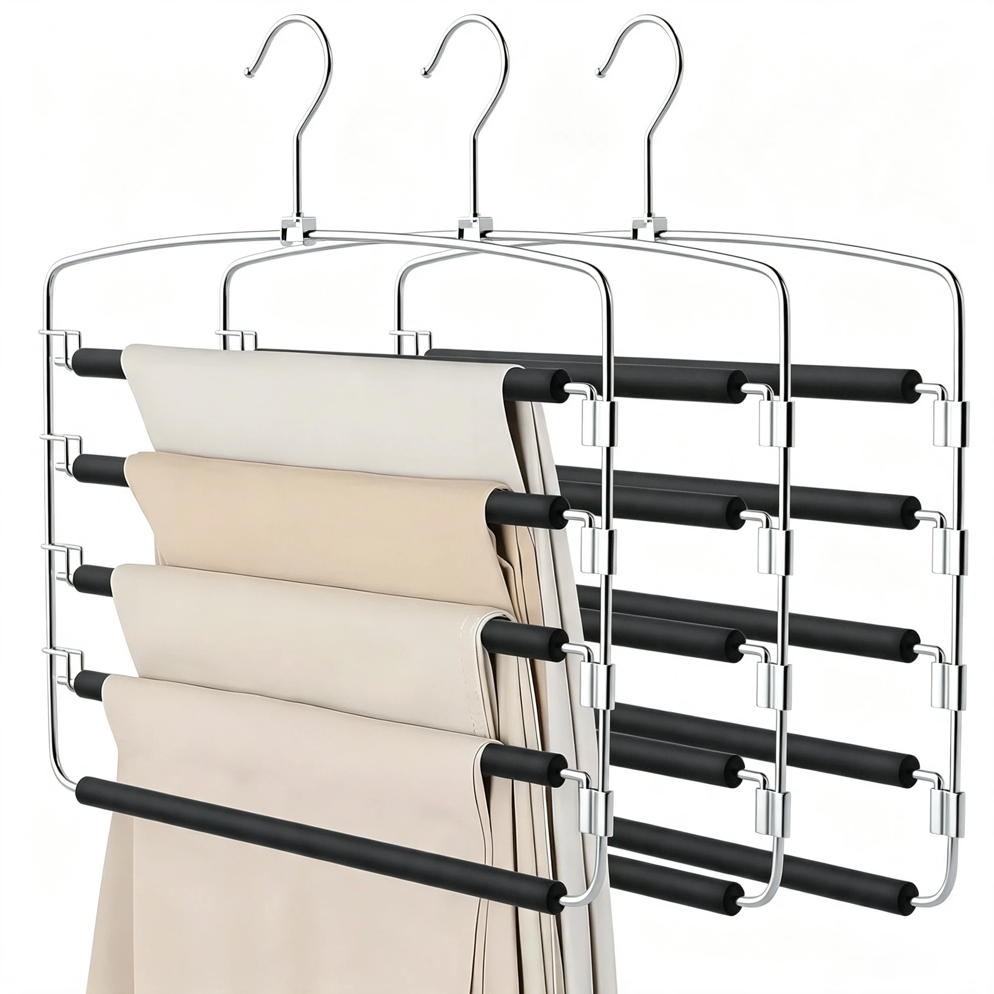 Percha para pantalones multicapa de espuma antideslizante de cinco niveles (estilo abatible)