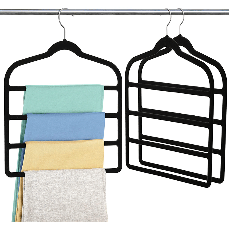 Percha para almacenamiento de pantalones flocados de m&uacute;ltiples capas de cuatro niveles