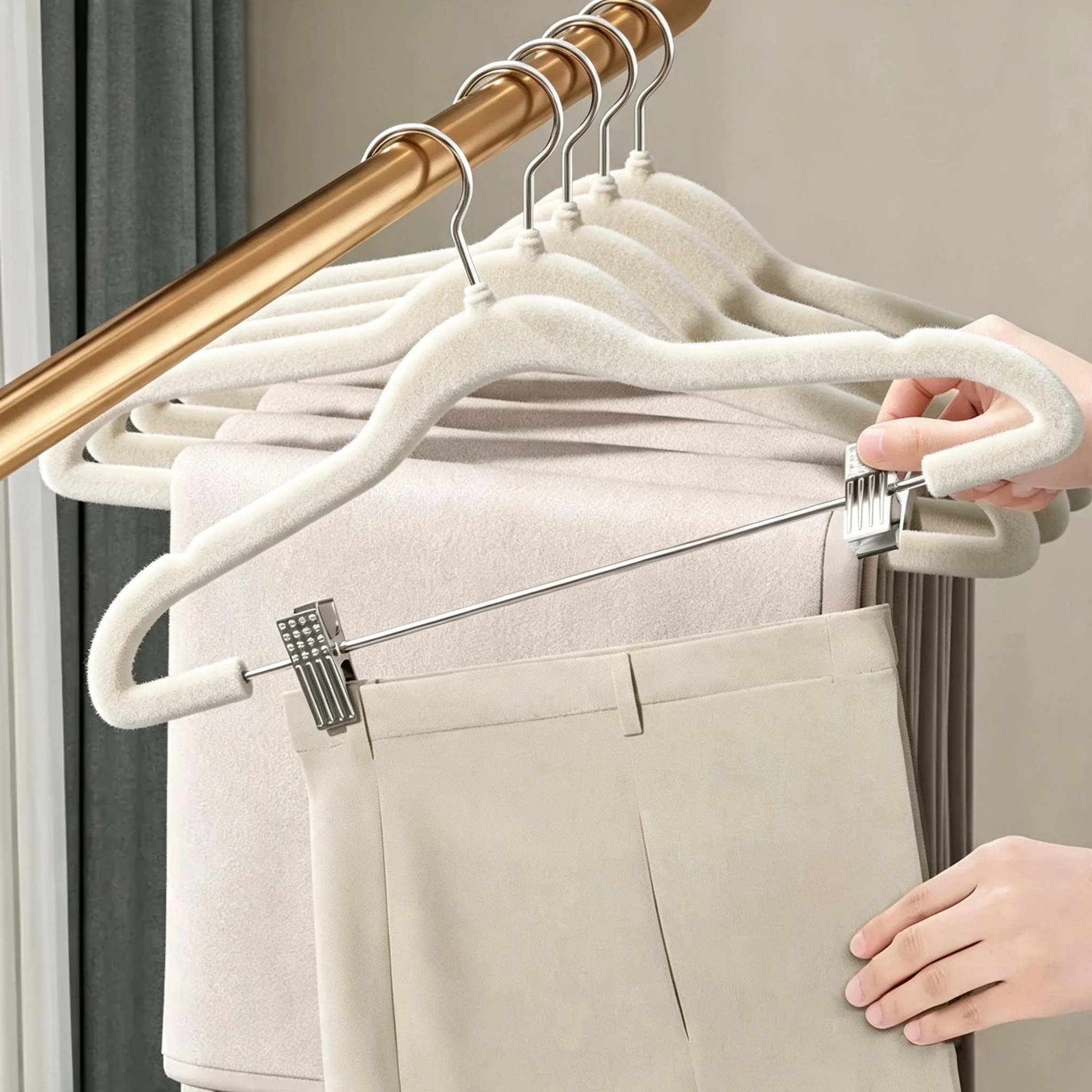 Percha flocada sin costuras con clips
