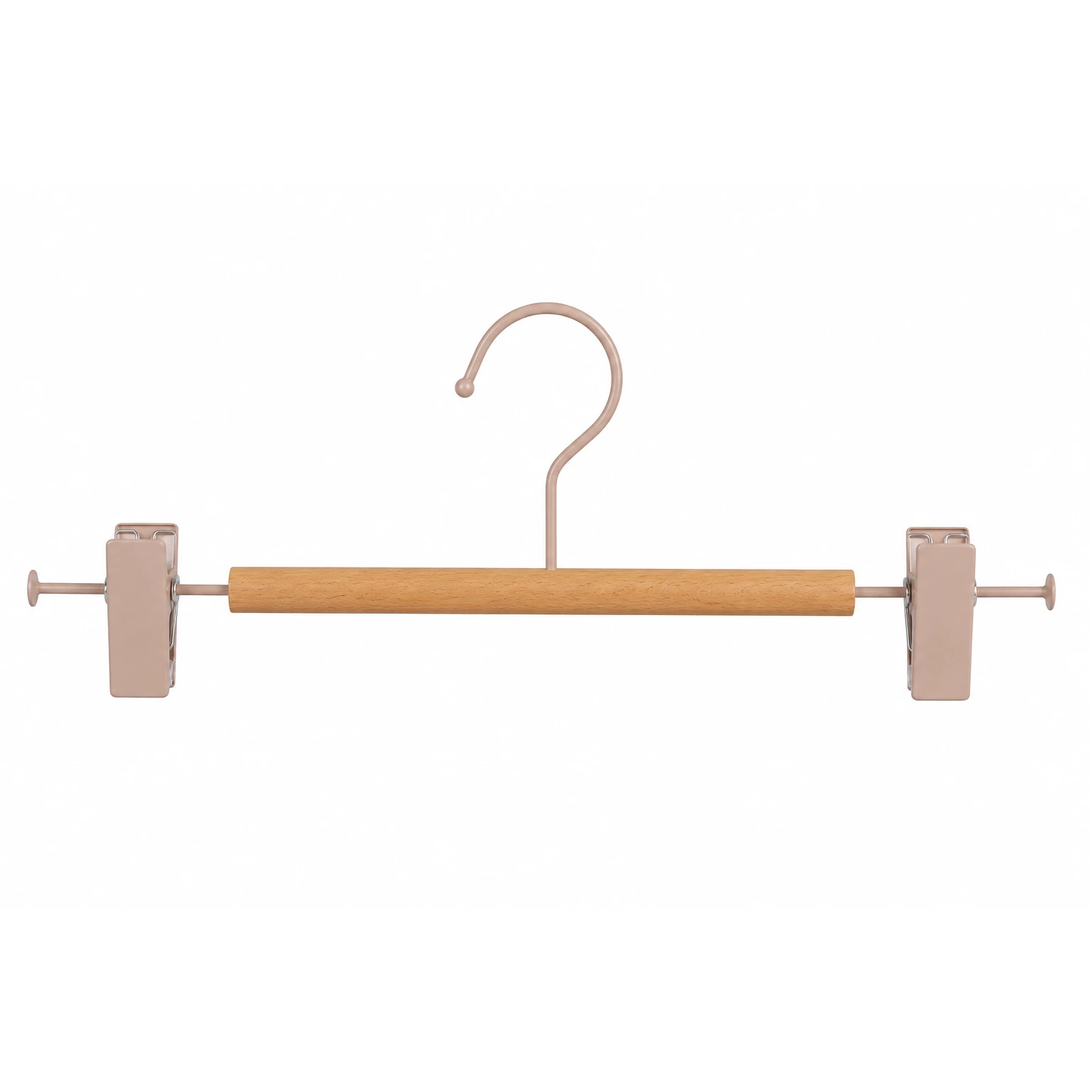 Percha cil&iacute;ndrica con pinza para pantalones de madera natural