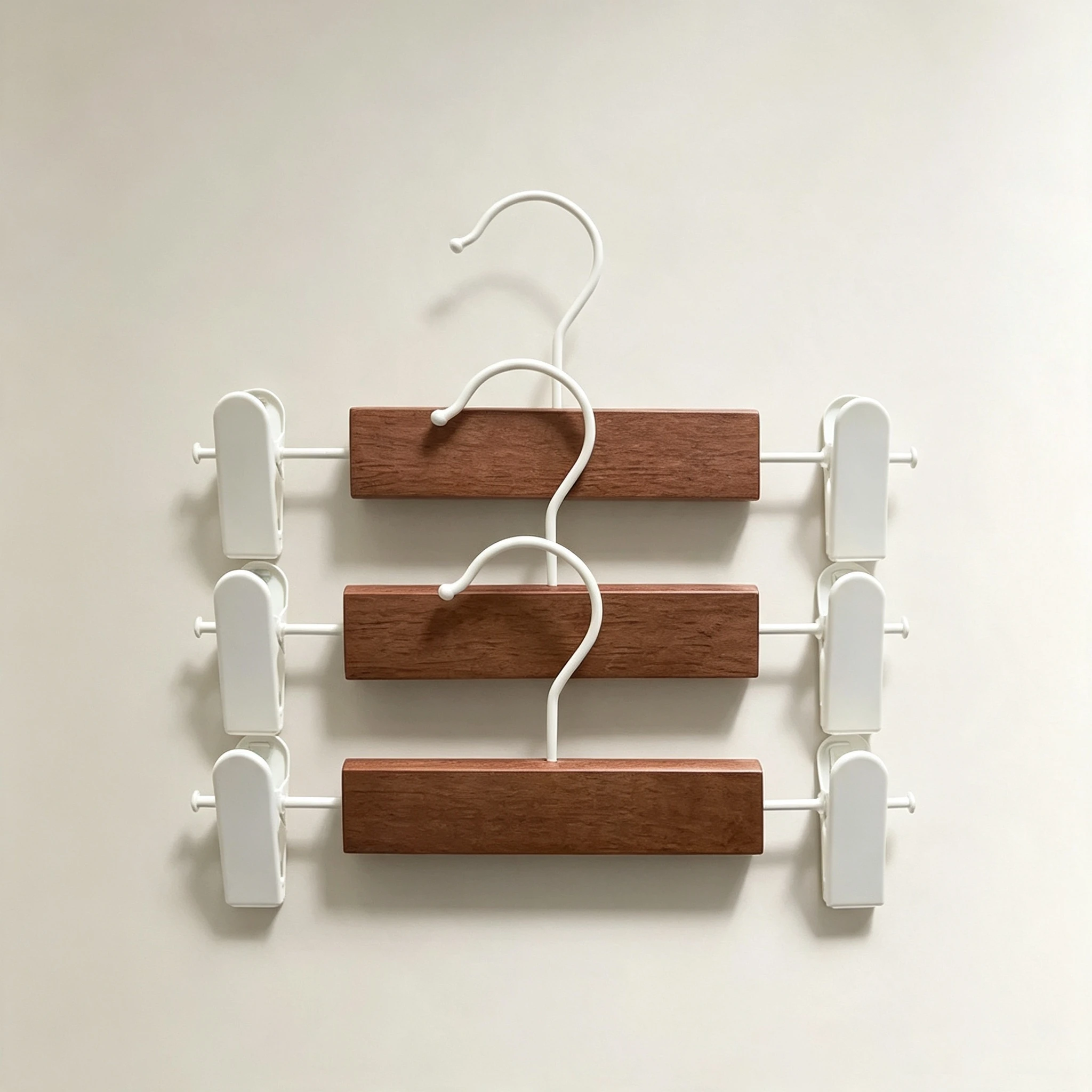 Percha con pinza para pantalones de madera maciza bicolor de estilo n&oacute;rdico