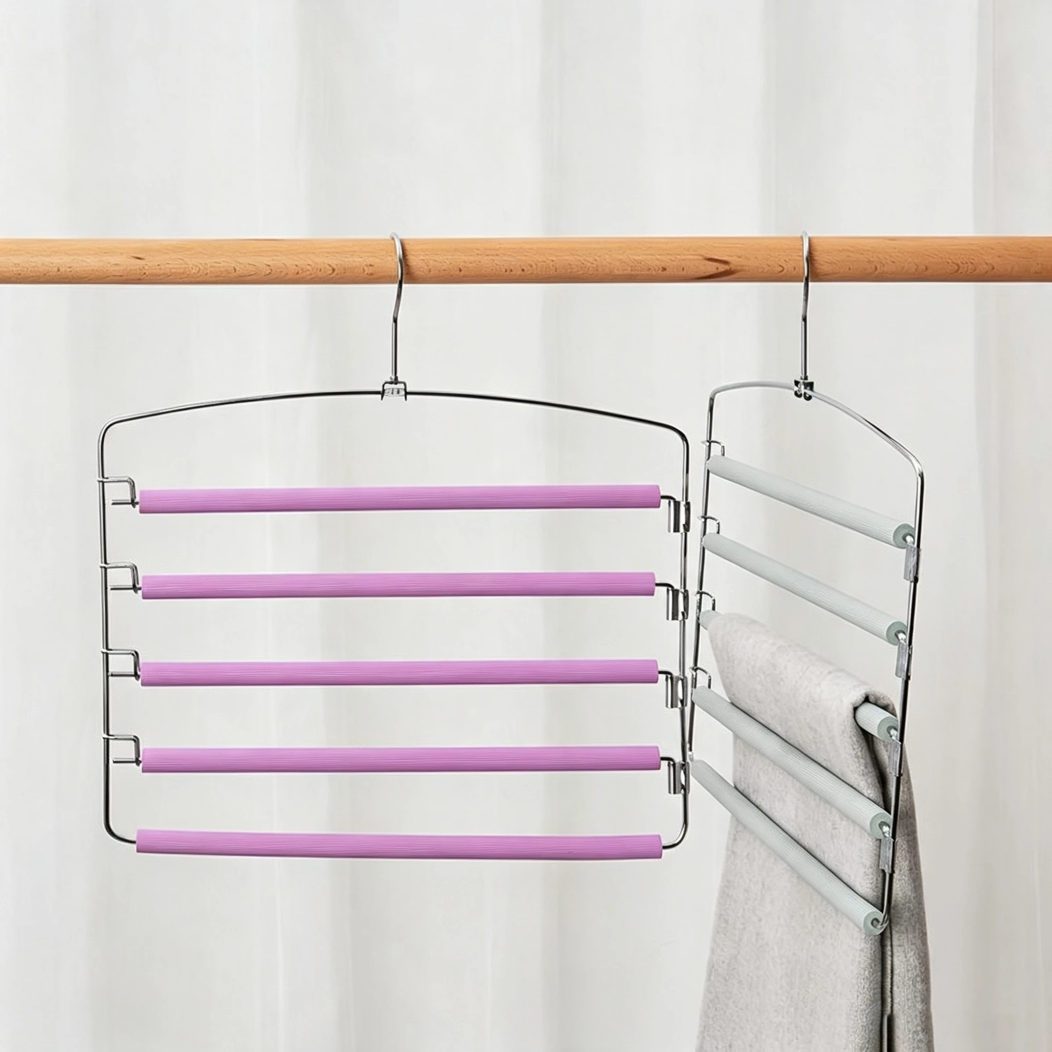 Percha para pantalones multicapa de espuma antideslizante de cinco niveles (estilo abatible)