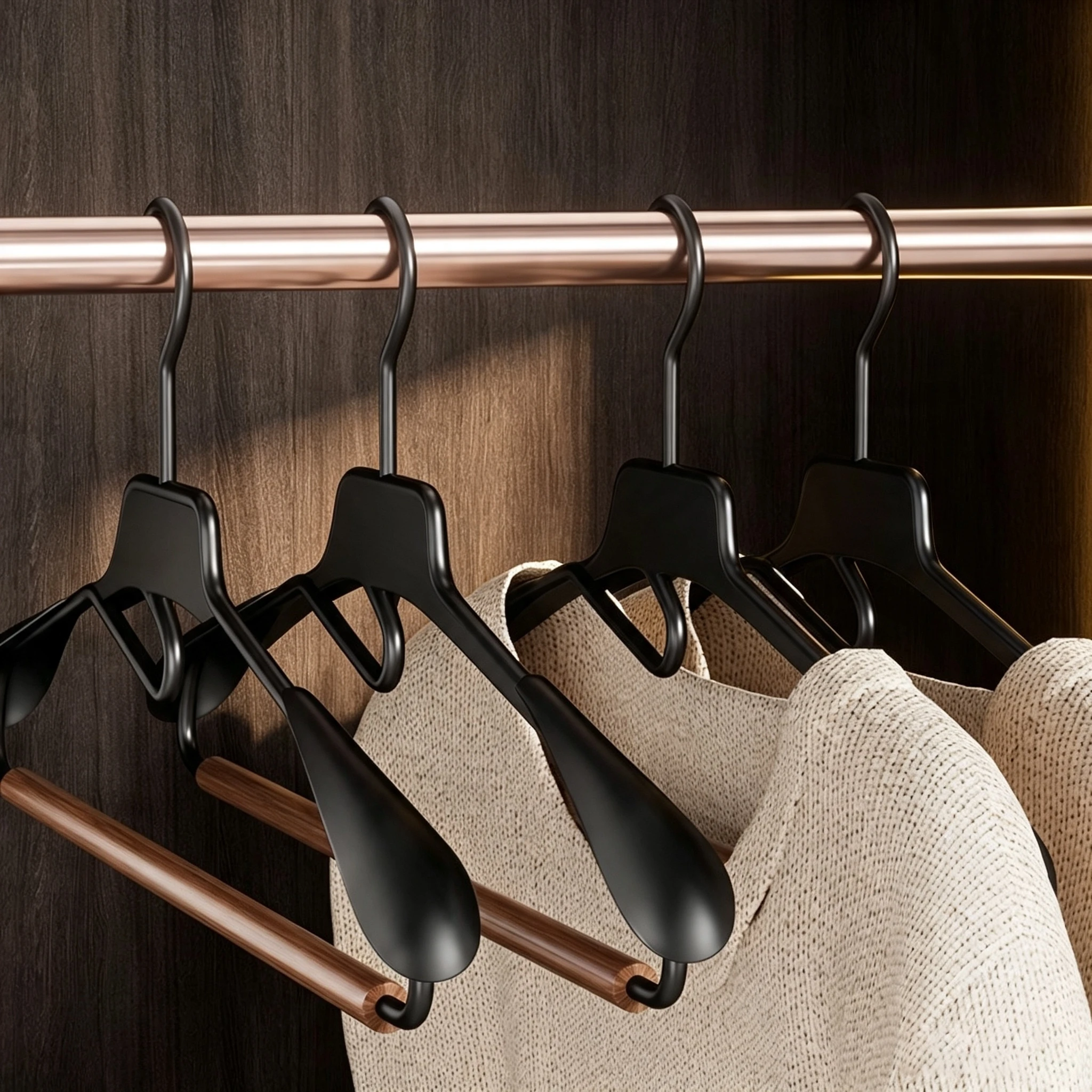 Percha de hombro ancho de hierro y madera estilo industrial