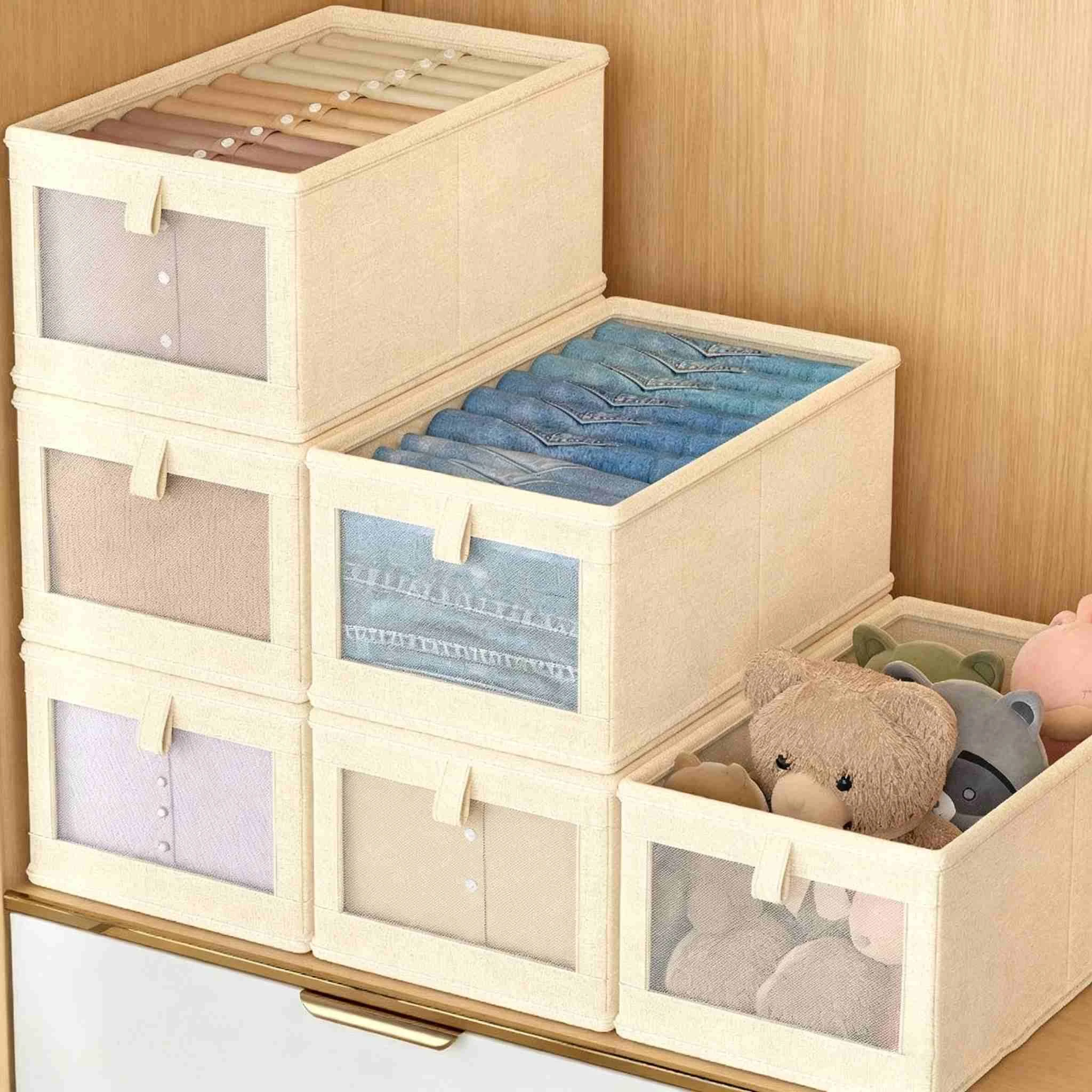 Caja de almacenamiento de armario de lino y algod&oacute;n de malla visible