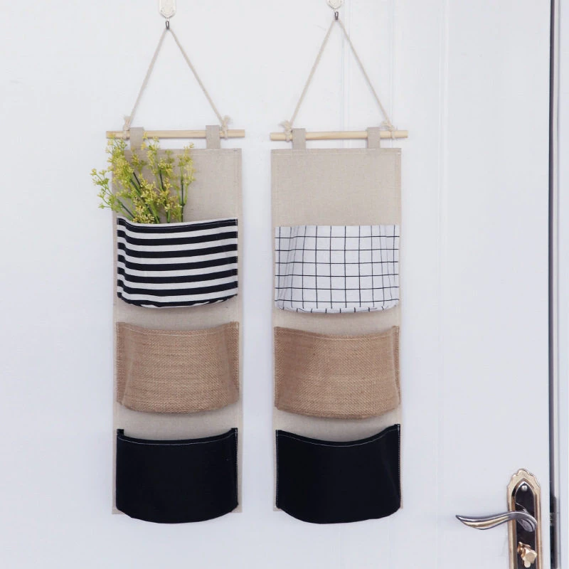 Bolsa de almacenamiento para colgar en la pared de tela empalmada de 3 niveles