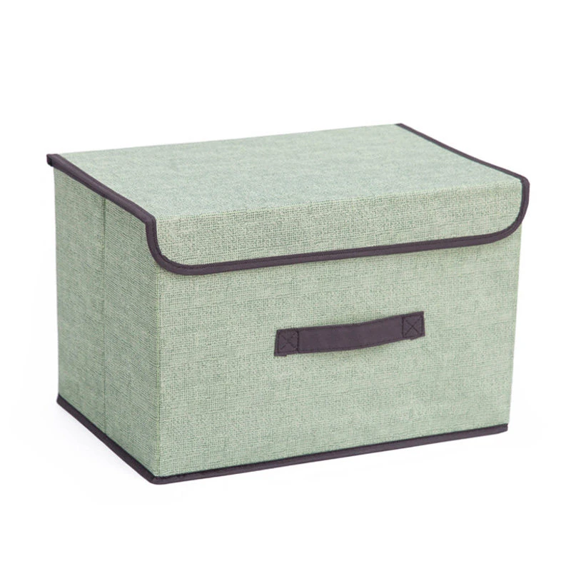 Caja de almacenamiento de tela con tapa abatible de lino de imitaci&oacute;n multicolor