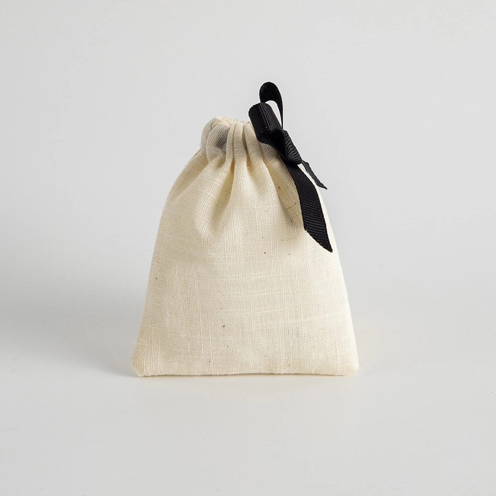 Bolsa de almacenamiento port&aacute;til con cord&oacute;n de algod&oacute;n y lino.