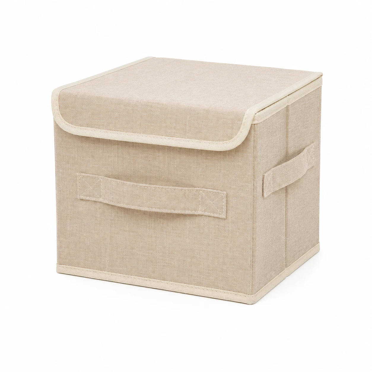 Caja de almacenamiento de tela con tapa abatible de lino de imitaci&oacute;n