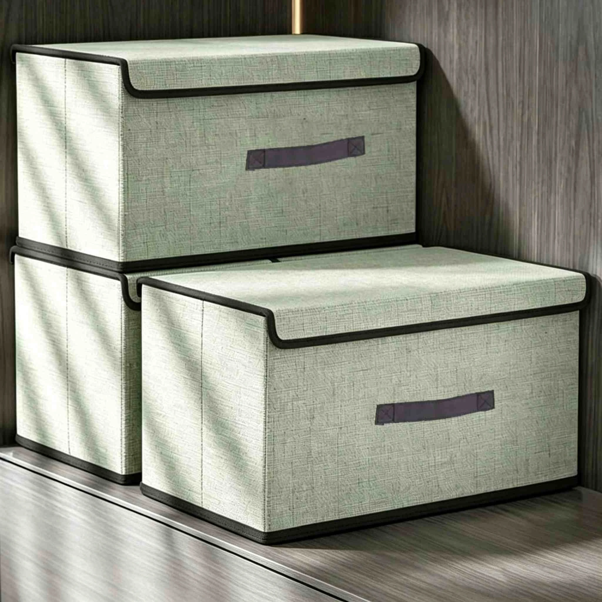 Caja de almacenamiento de tela con tapa abatible de lino de imitaci&oacute;n multicolor