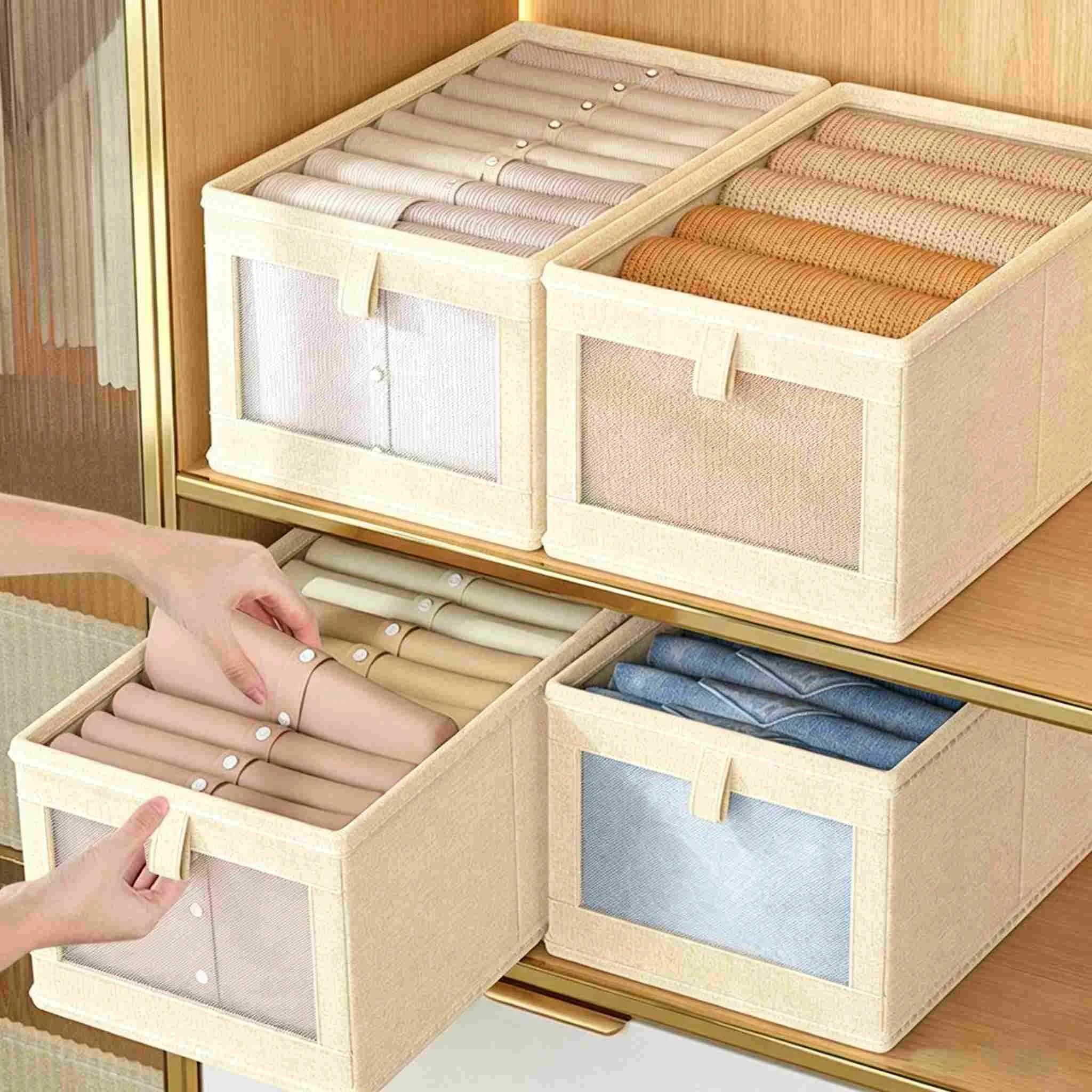 Caja de almacenamiento de armario de lino y algod&oacute;n de malla visible