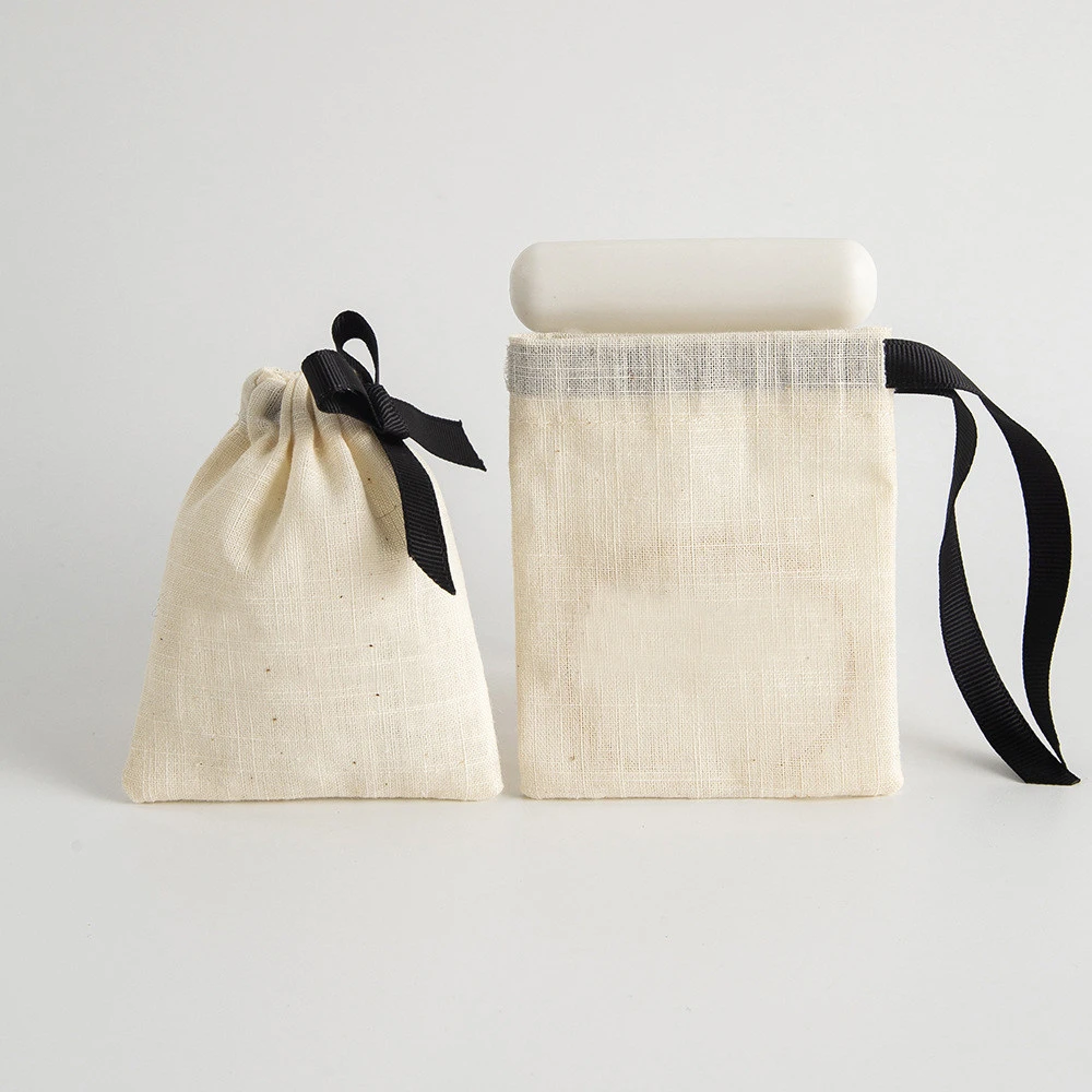 Bolsa de almacenamiento port&aacute;til con cord&oacute;n de algod&oacute;n y lino.