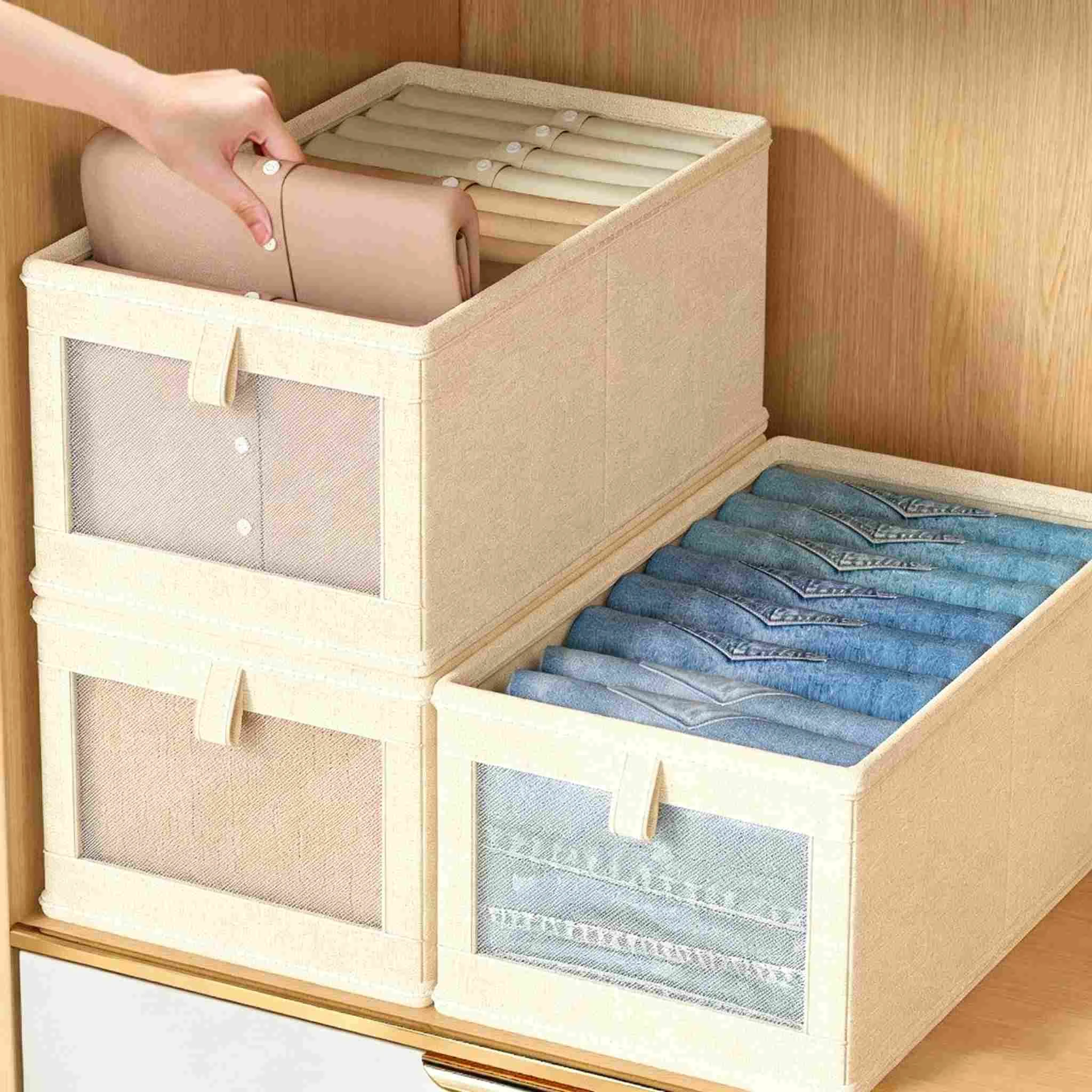 Caja de almacenamiento de armario de lino y algod&oacute;n de malla visible