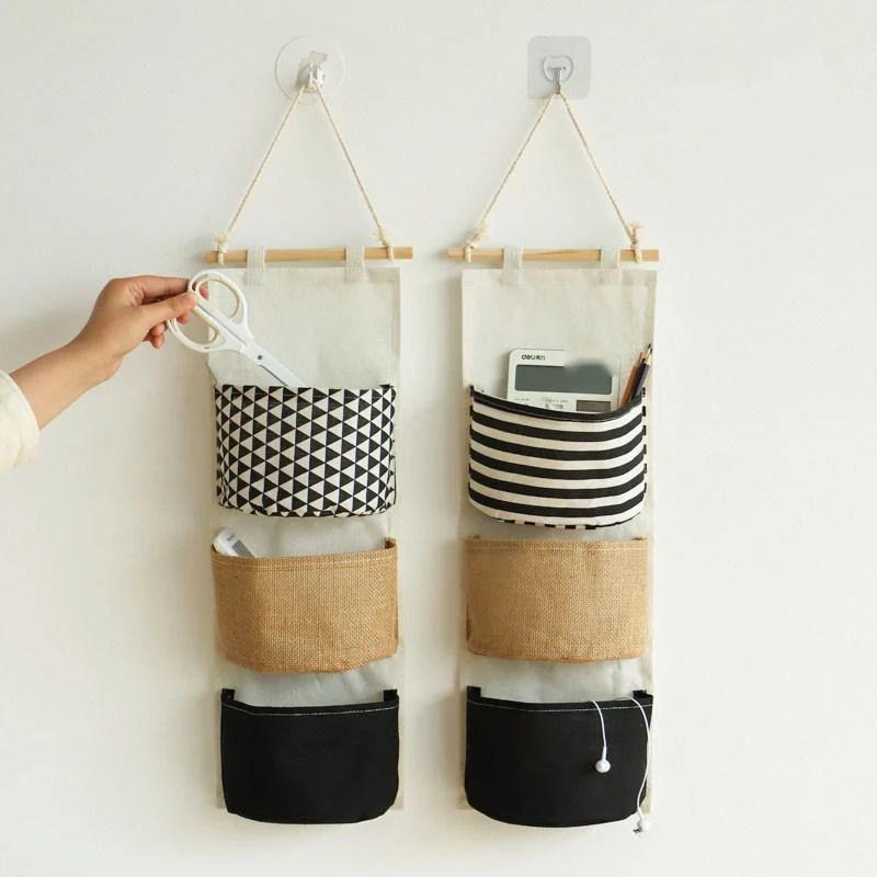 Bolsa de almacenamiento para colgar en la pared de tela empalmada de 3 niveles