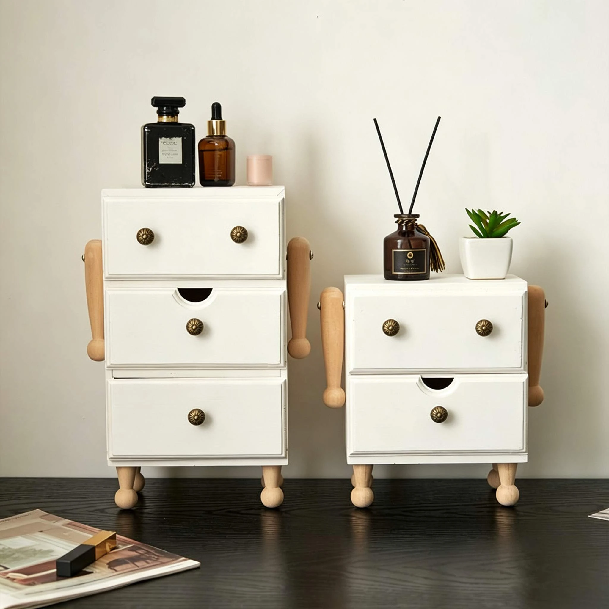 Mueble de almacenamiento vintage de madera maciza con 3 cajones