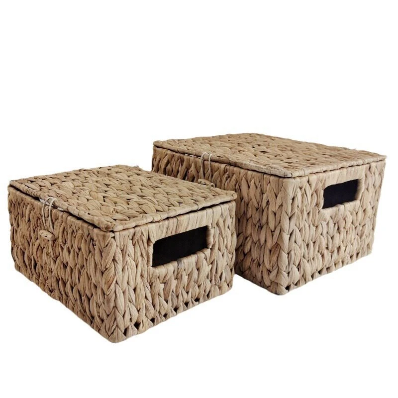 Caja de almacenamiento con tapa tejida de jacinto de agua