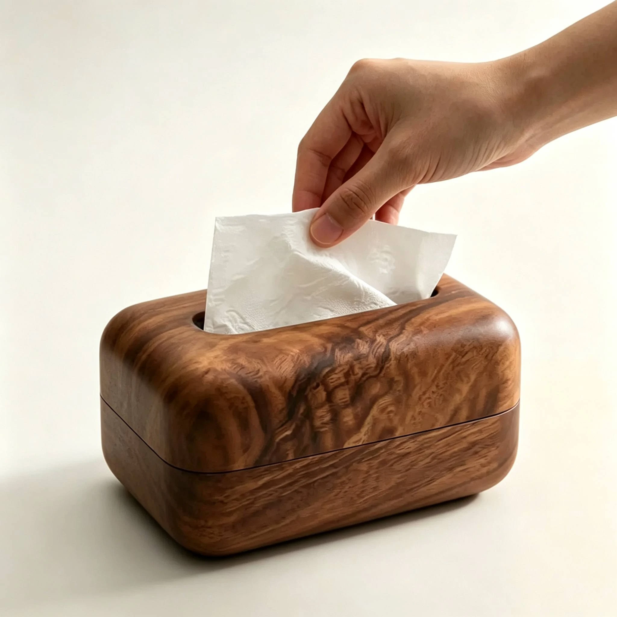 Caja de pa&ntilde;uelos de madera maciza con esquinas redondeadas