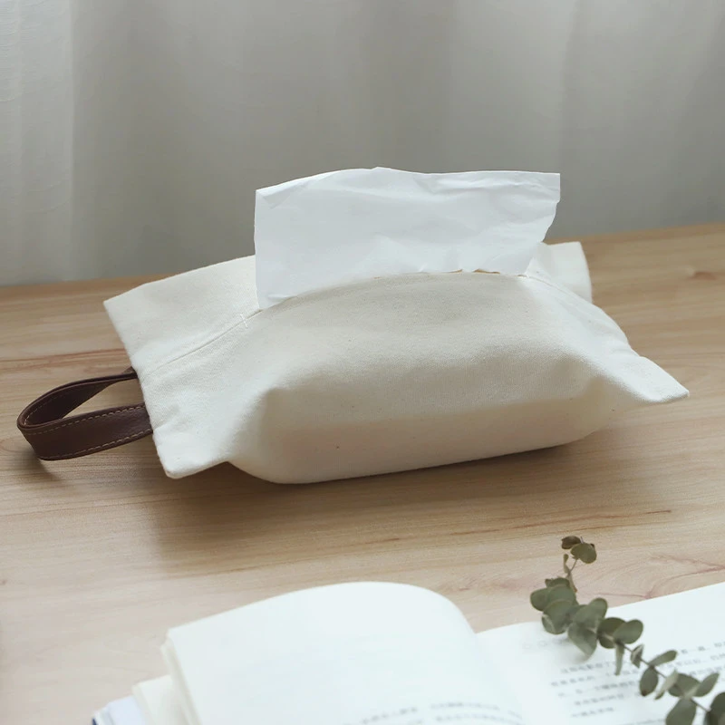 Bolsa de pa&ntilde;uelos para colgar de lino con correa de cuero