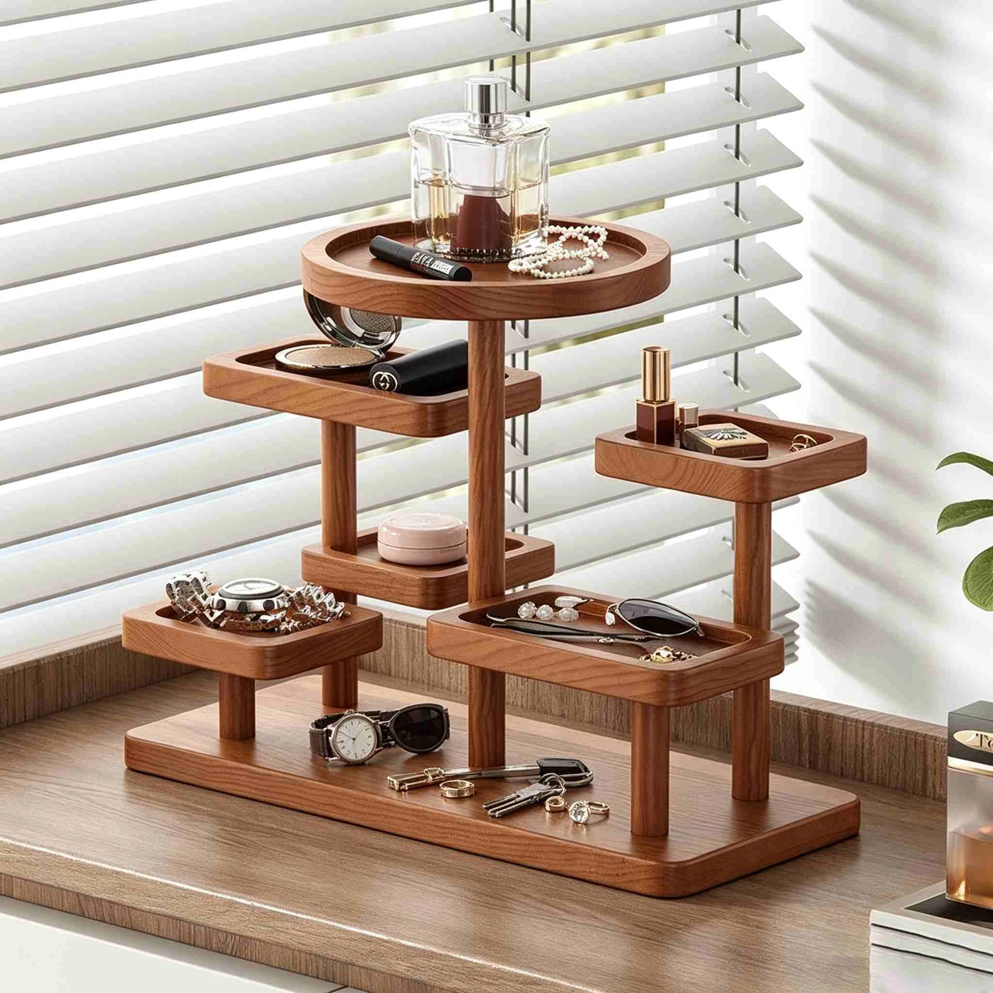Llavero y joyer&iacute;a en forma de &aacute;rbol de madera maciza con bandeja