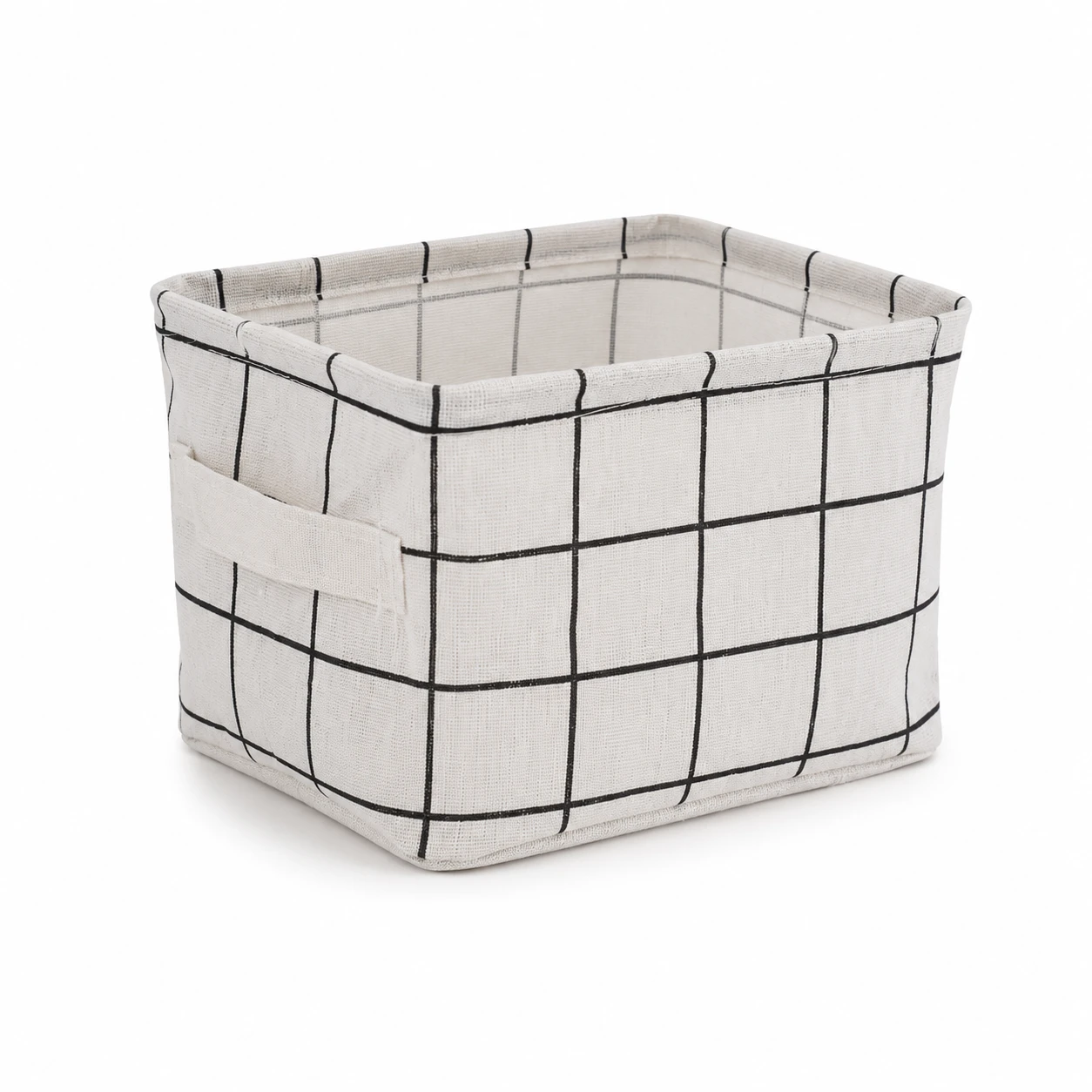 Cesta de almacenamiento de lino con rejilla negra