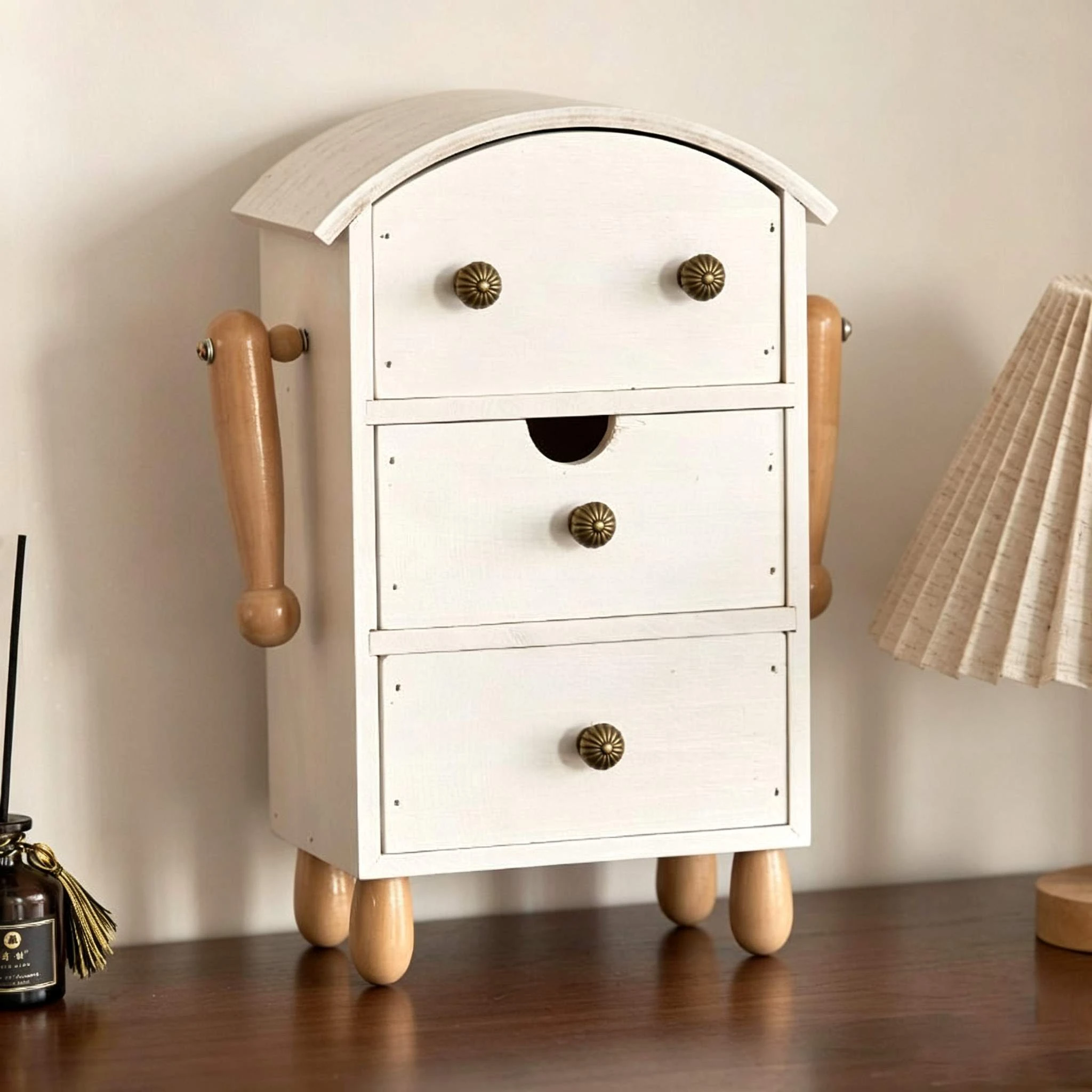 Mueble de almacenamiento vintage de madera maciza con 3 cajones