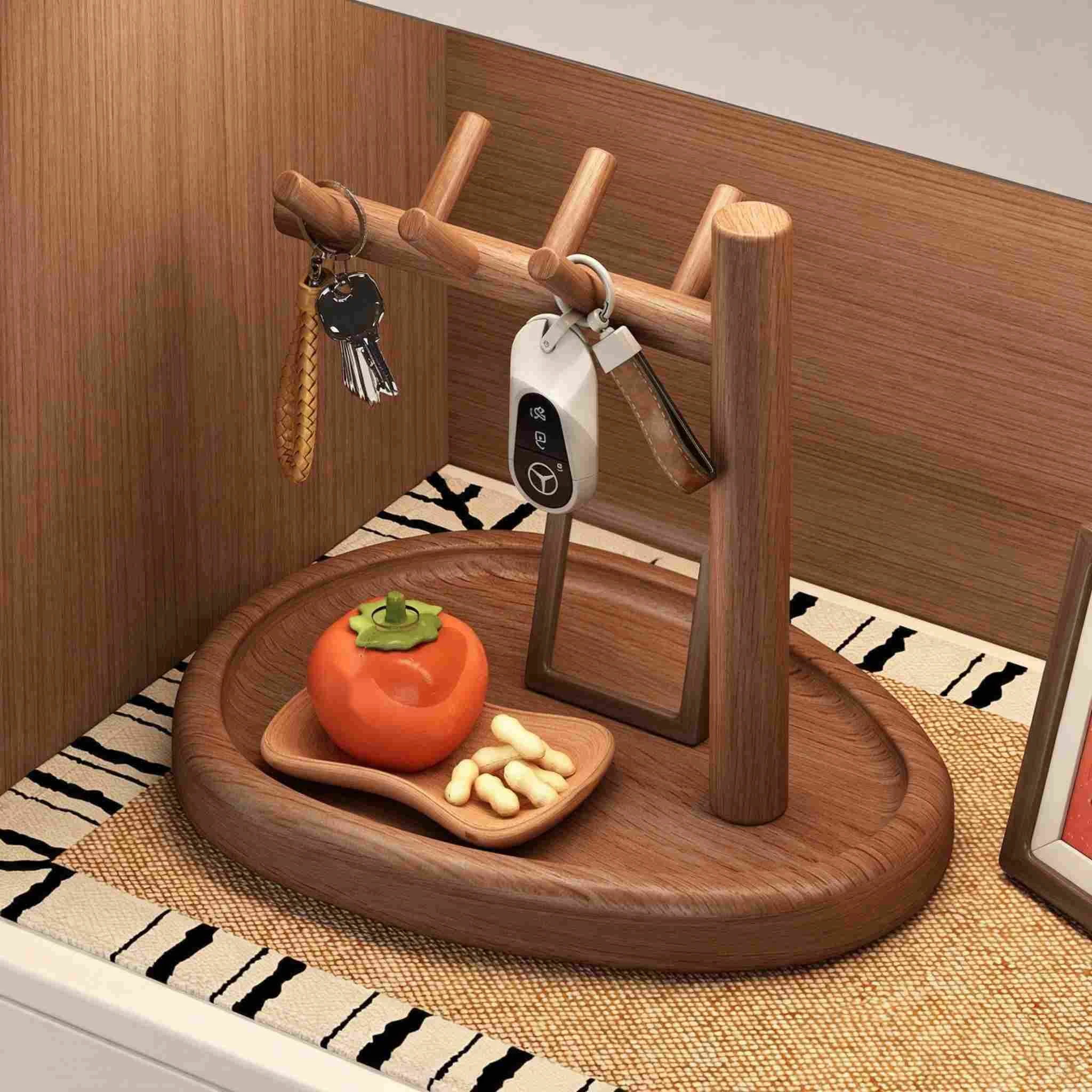 Llavero y joyer&iacute;a en forma de &aacute;rbol de madera maciza con bandeja