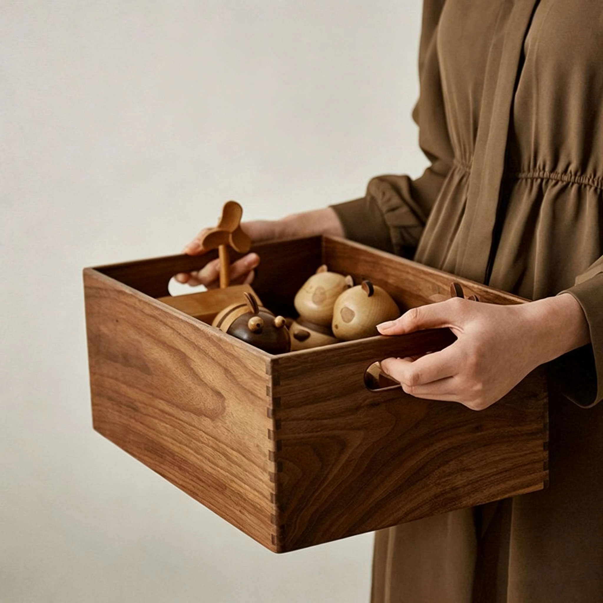 Caja de almacenamiento de madera maciza con junta de cola de milano