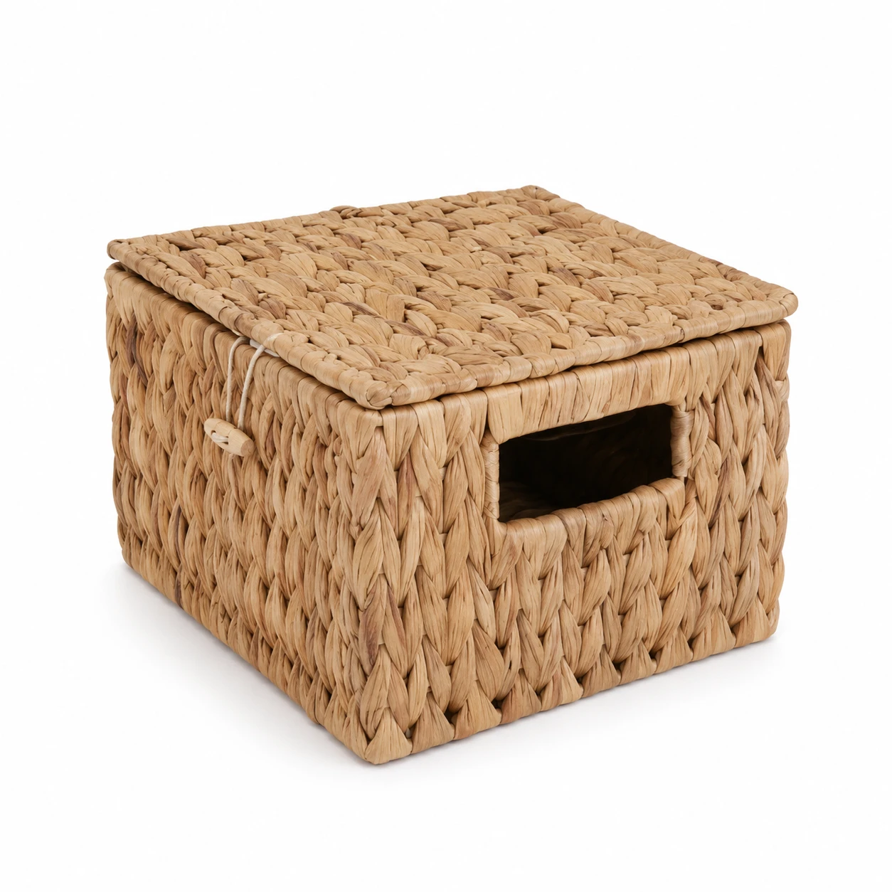 Caja de almacenamiento con tapa tejida de jacinto de agua