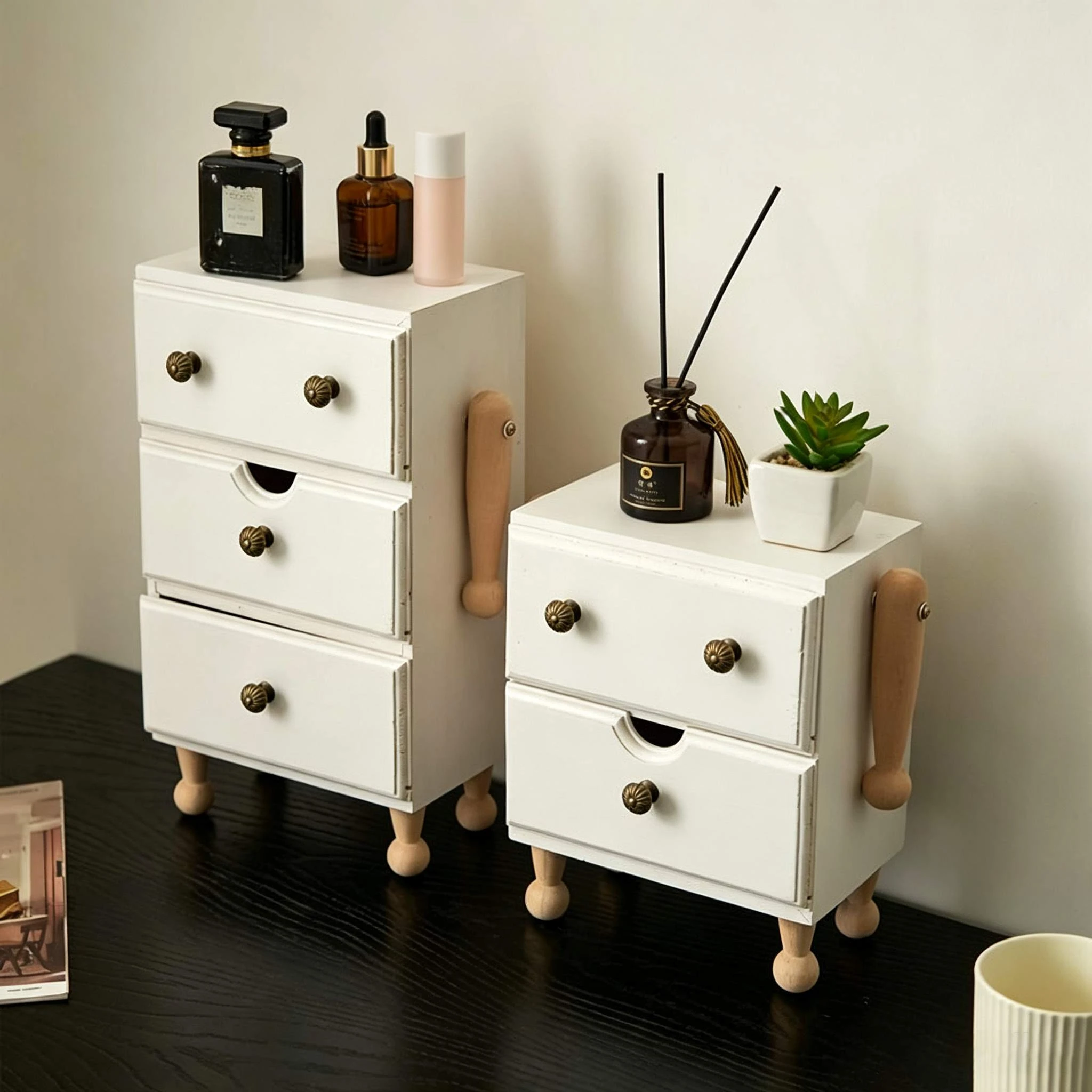 Mueble de almacenamiento vintage de madera maciza con 3 cajones
