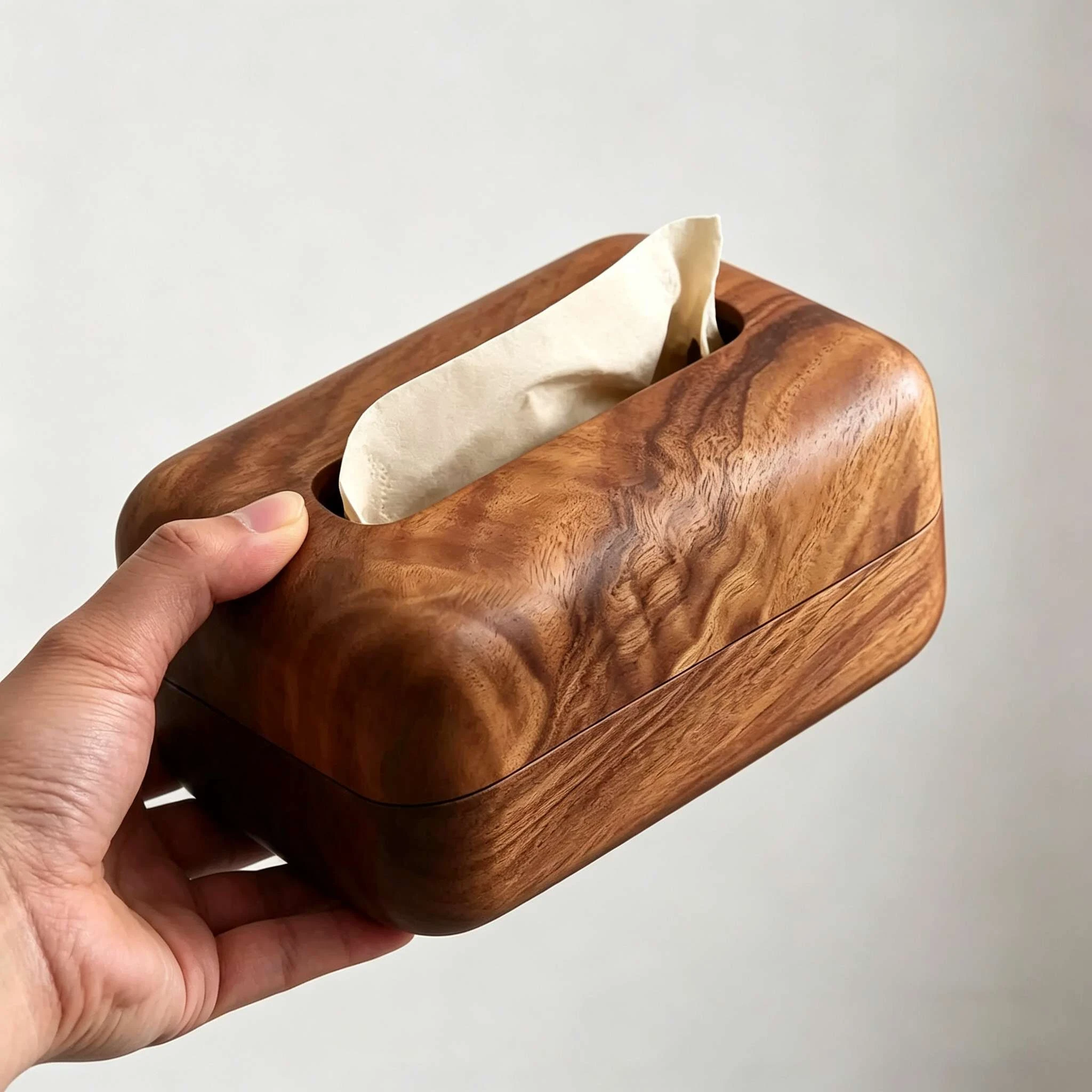 Caja de pa&ntilde;uelos de madera maciza con esquinas redondeadas