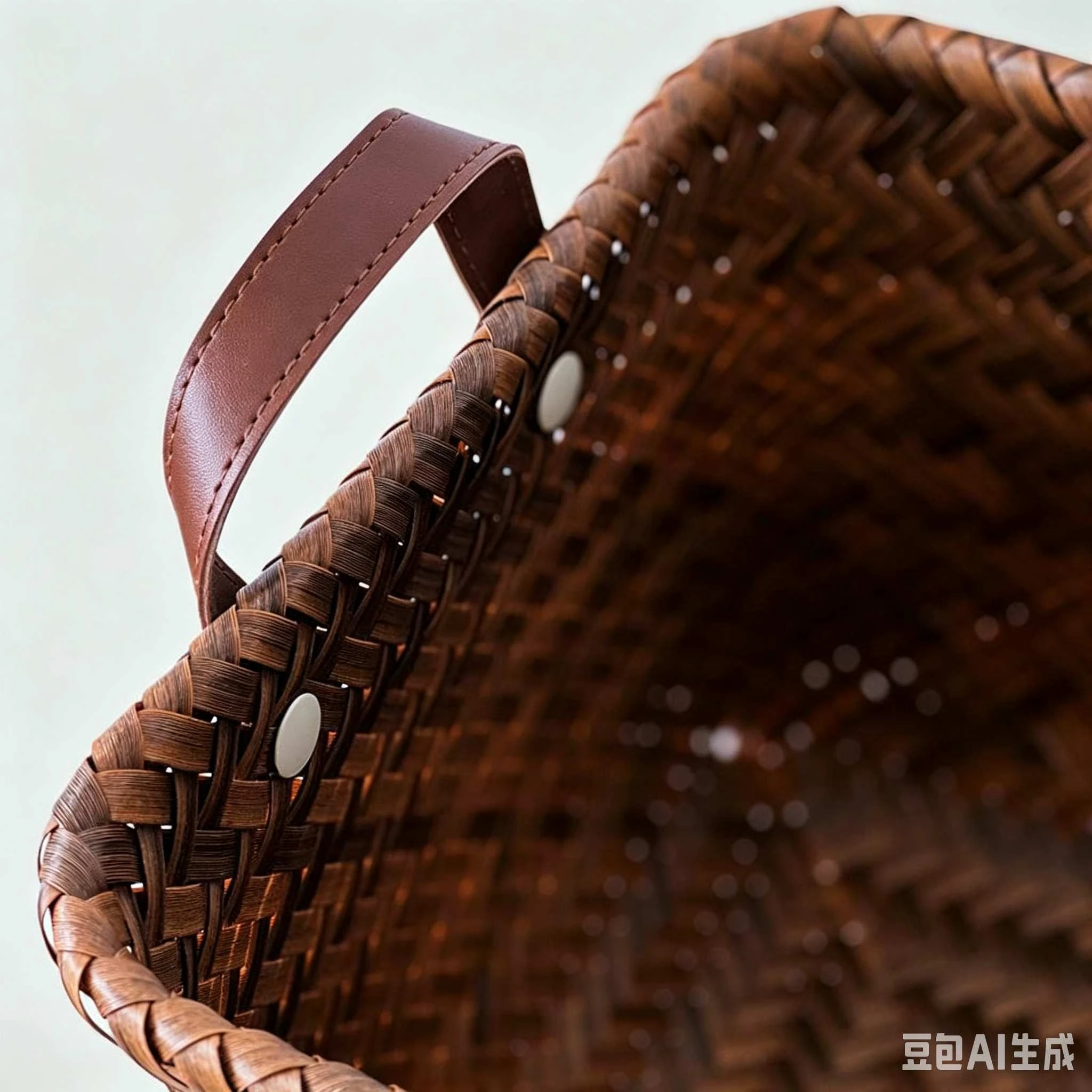 Cesta de almacenamiento vintage de rat&aacute;n sint&eacute;tico con asas de cuero