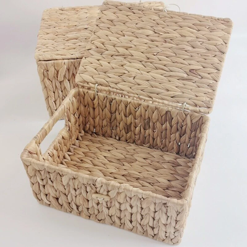 Caja de almacenamiento con tapa tejida de jacinto de agua