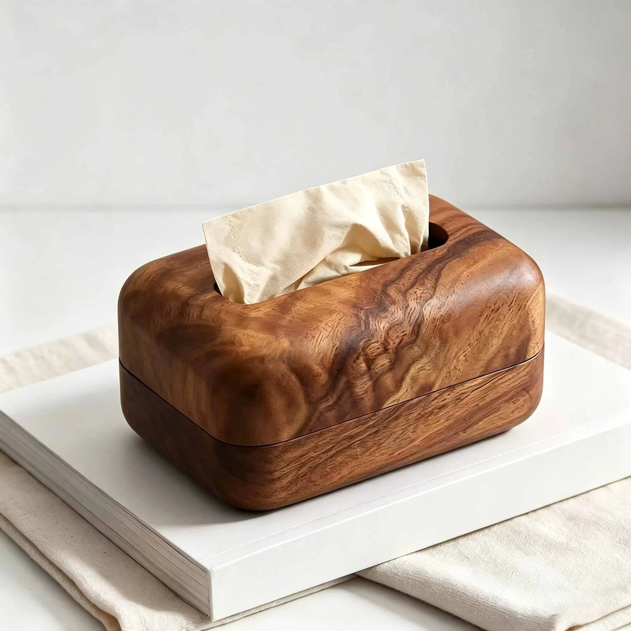 Caja de pa&ntilde;uelos de madera maciza con esquinas redondeadas