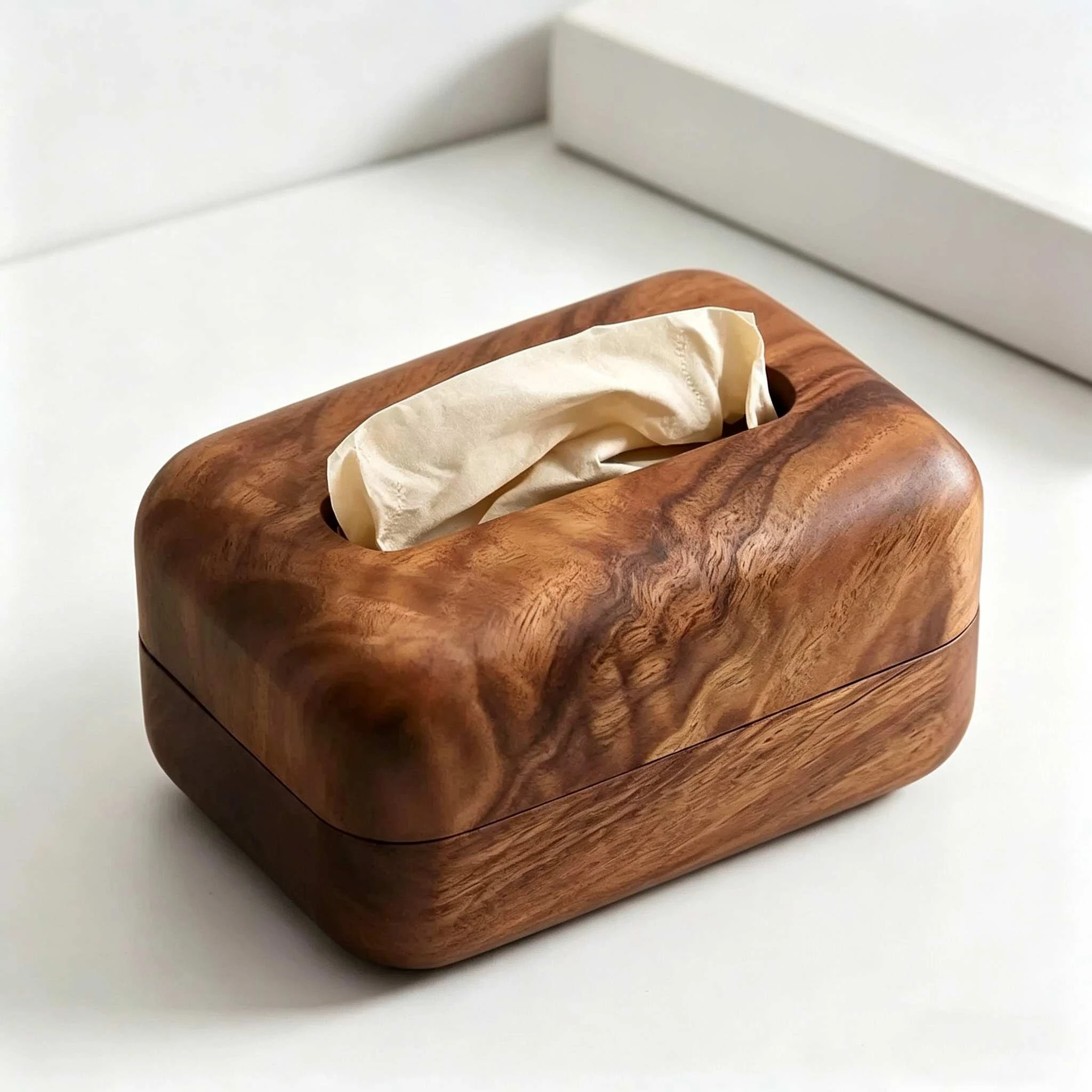 Caja de pa&ntilde;uelos de madera maciza con esquinas redondeadas