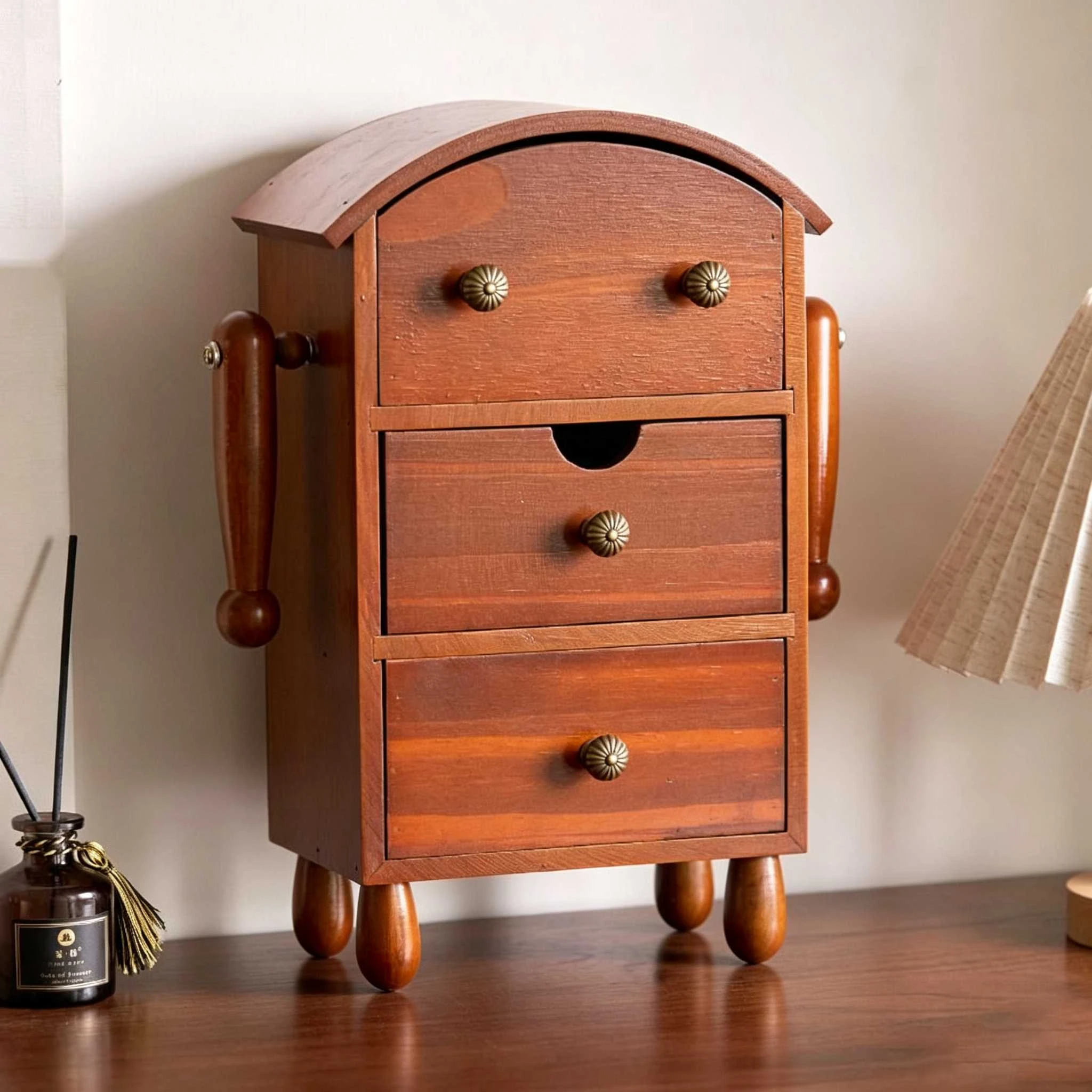 Mueble de almacenamiento vintage de madera maciza con 3 cajones