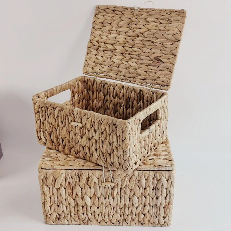 Caja de almacenamiento con tapa tejida de jacinto de agua