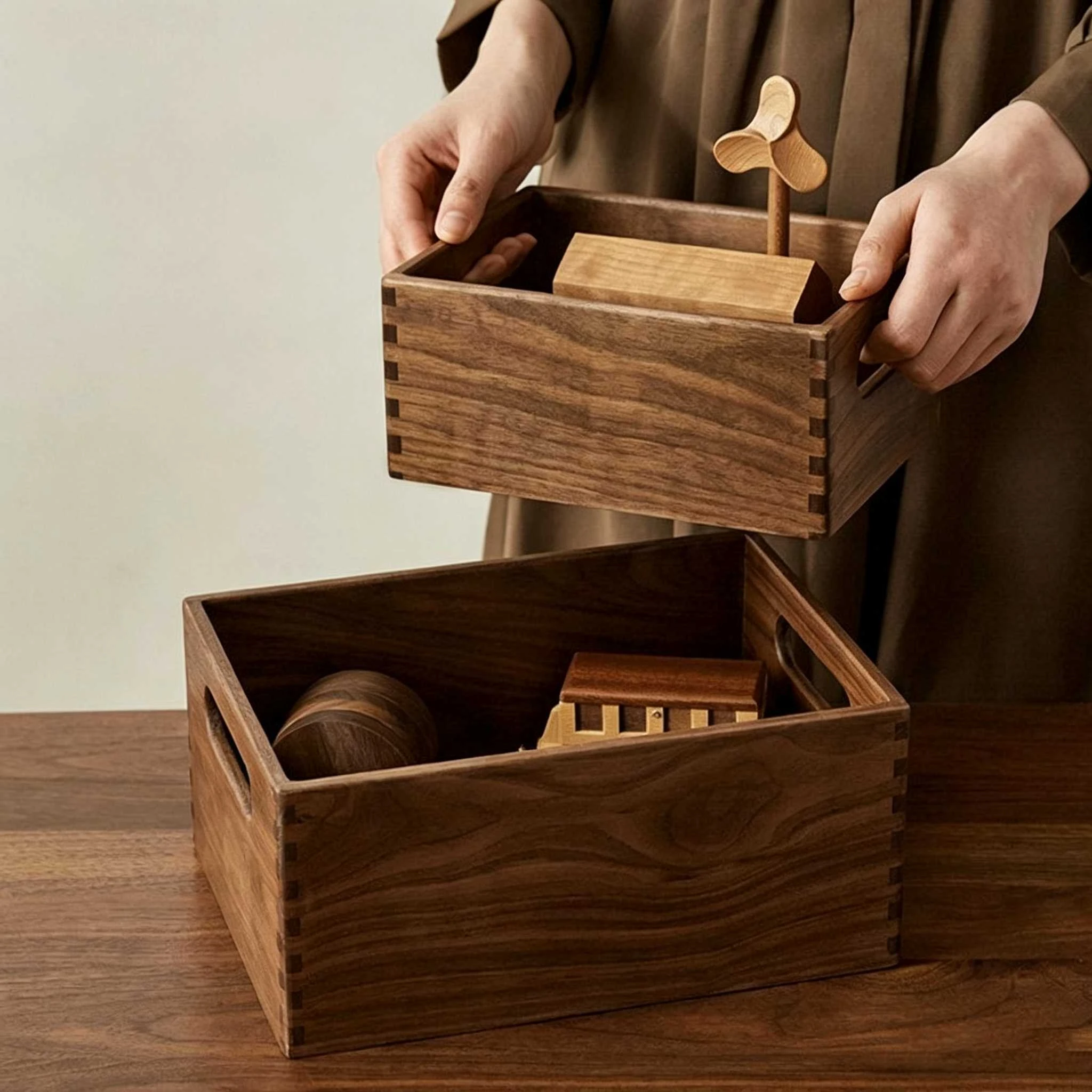 Caja de almacenamiento de madera maciza con junta de cola de milano