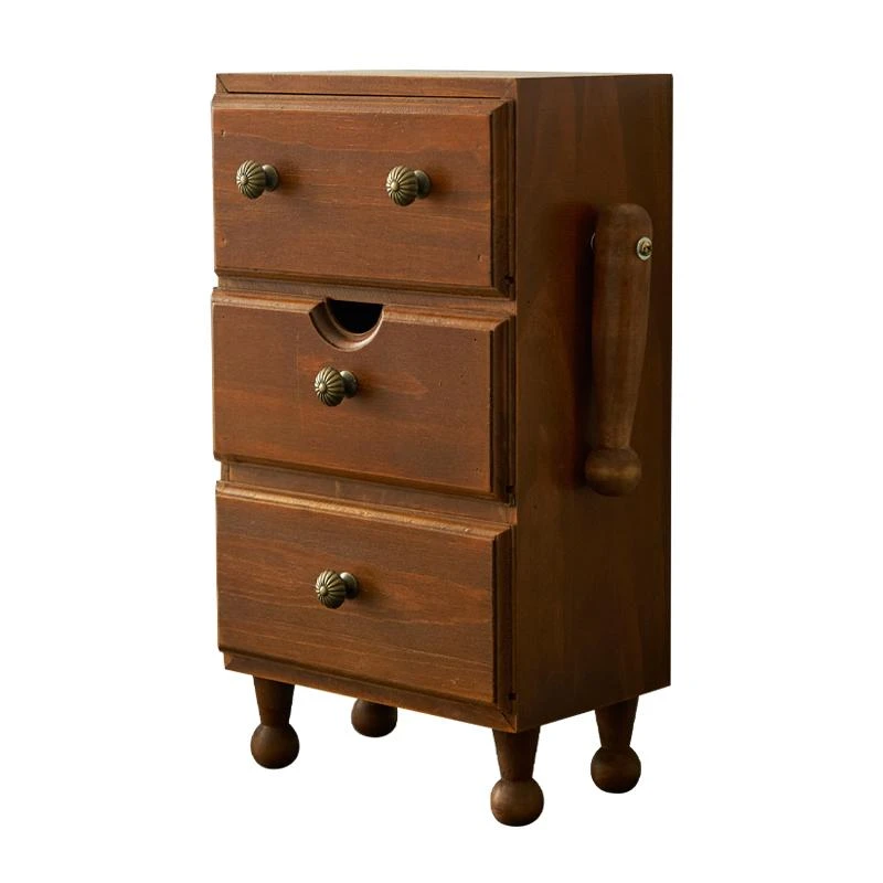 Mueble de almacenamiento vintage de madera maciza con 3 cajones