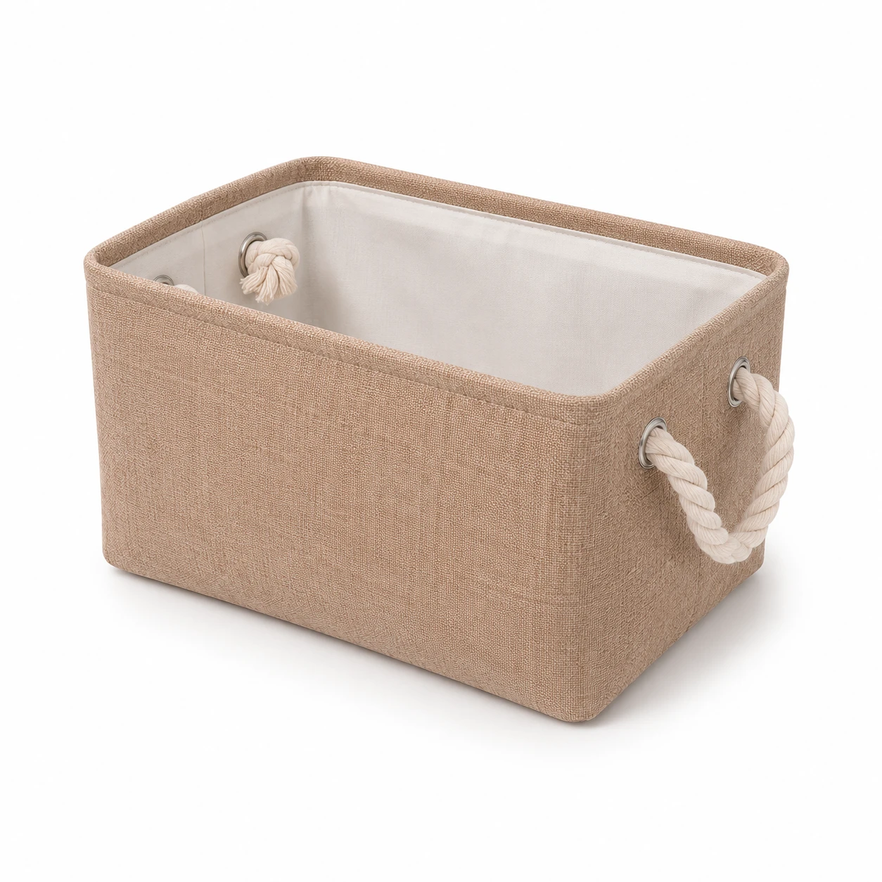 Cesta de almacenamiento de lino con asas de cuerda de algod&oacute;n
