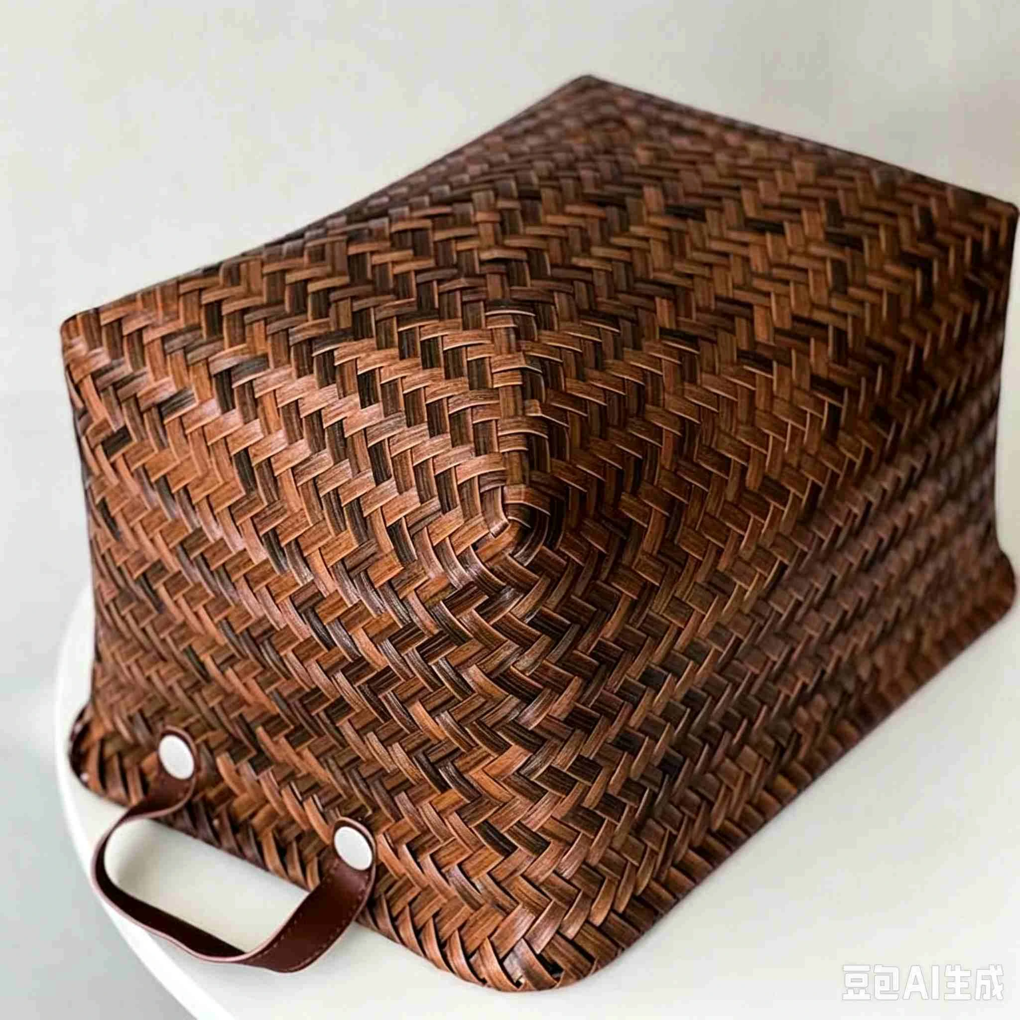 Cesta de almacenamiento vintage de rat&aacute;n sint&eacute;tico con asas de cuero