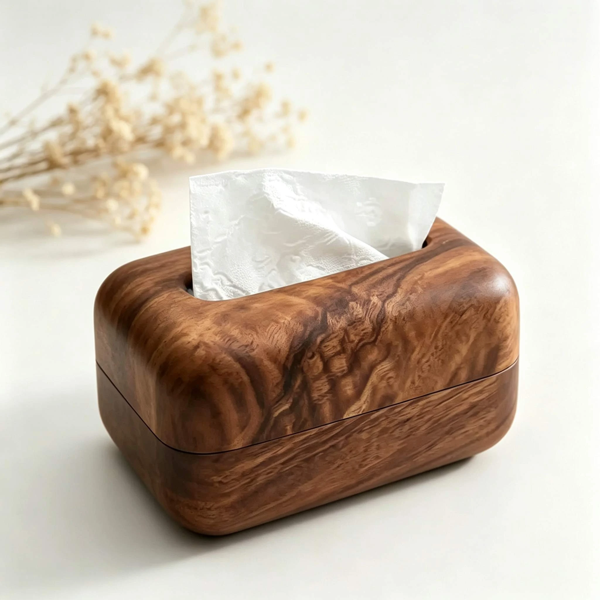 Caja de pa&ntilde;uelos de madera maciza con esquinas redondeadas