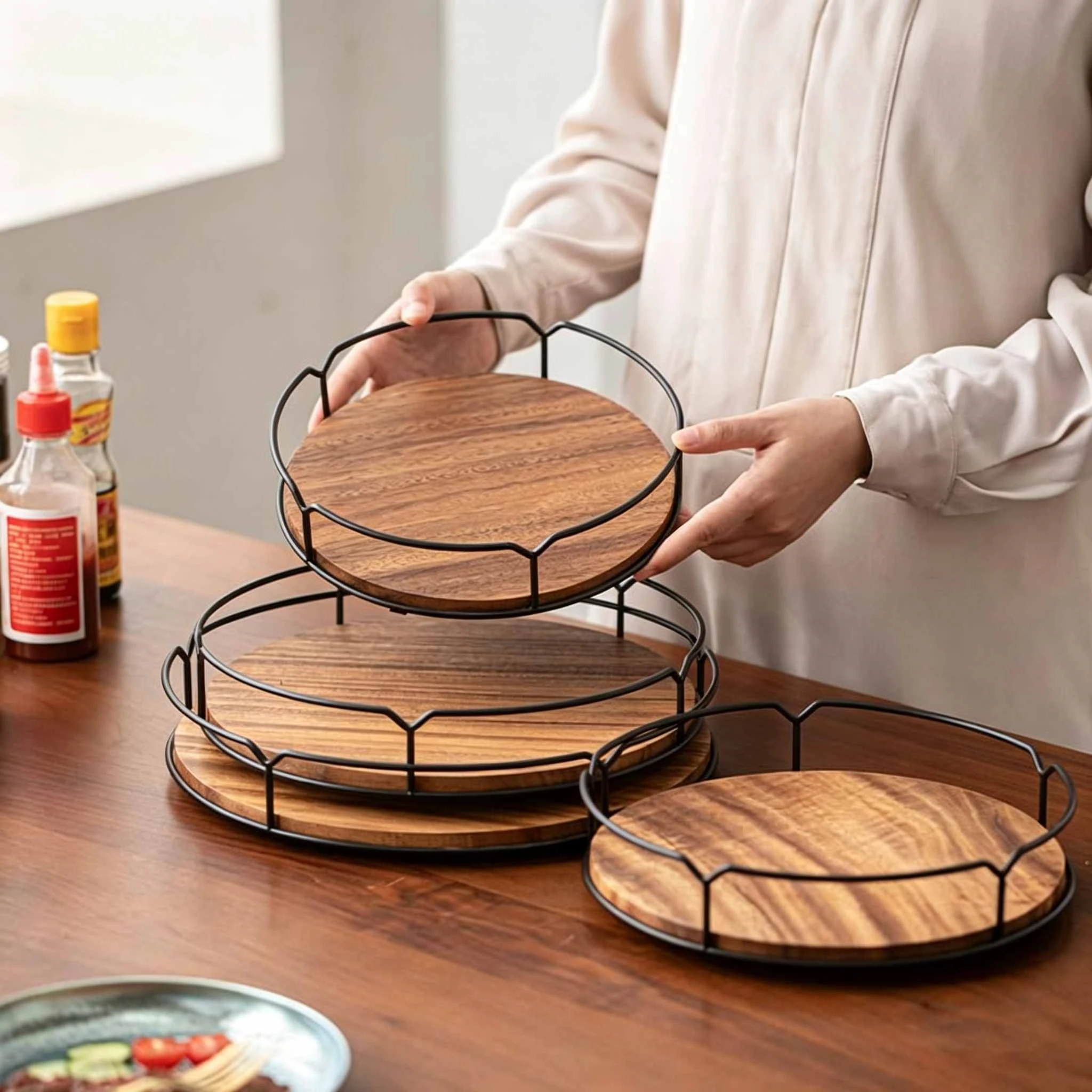 Tablero base de madera maciza + Estructura de metal pintado de negro.
