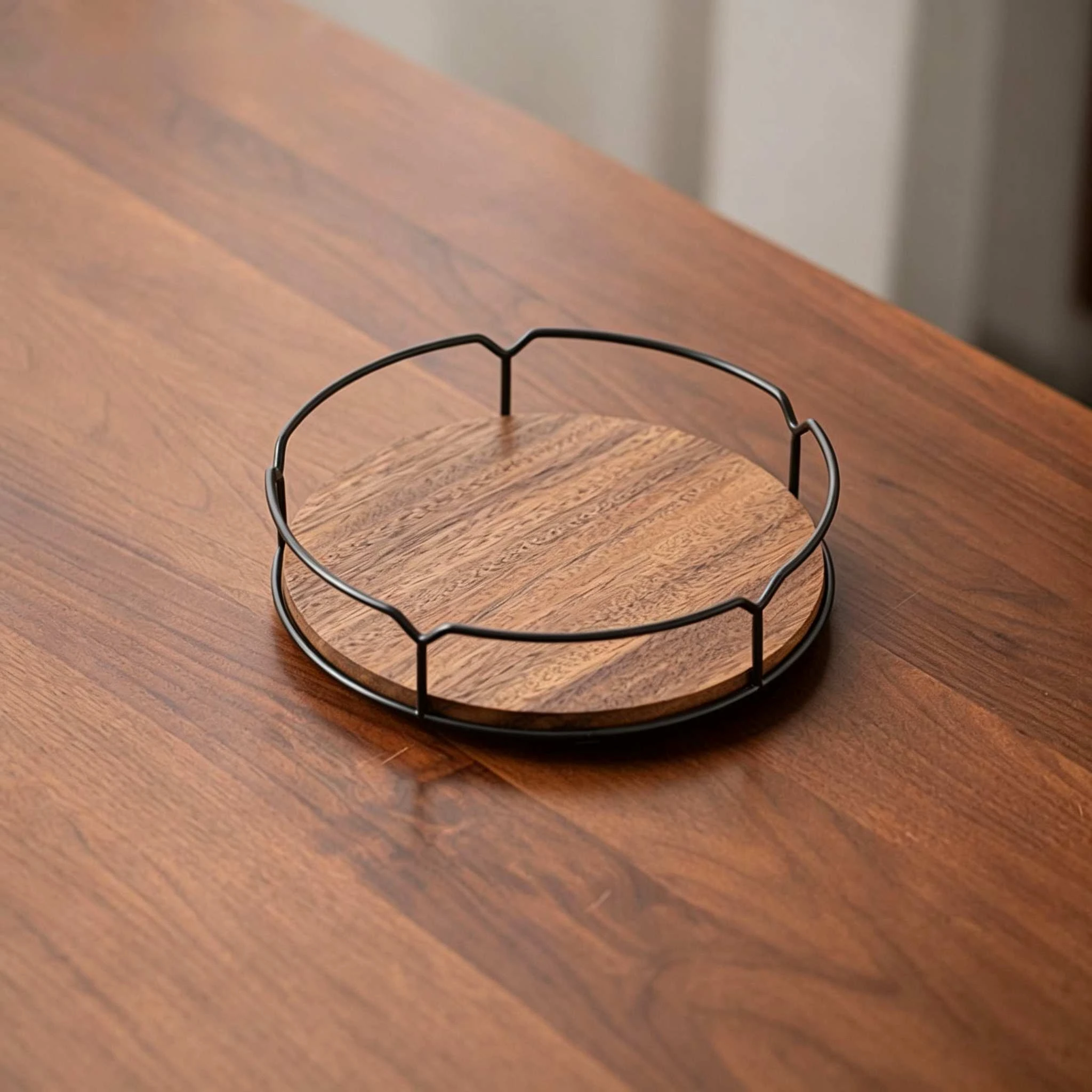 Tablero base de madera maciza + Estructura de metal pintado de negro.